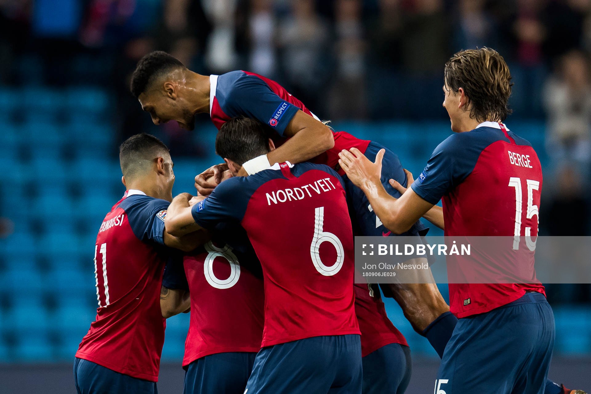 Stefan Johansen of Norway celebrates with his teammates