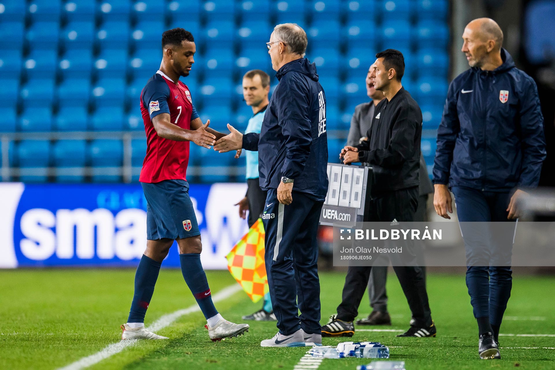Joshua King of Norway and Lars Lagerbäck, head coach of