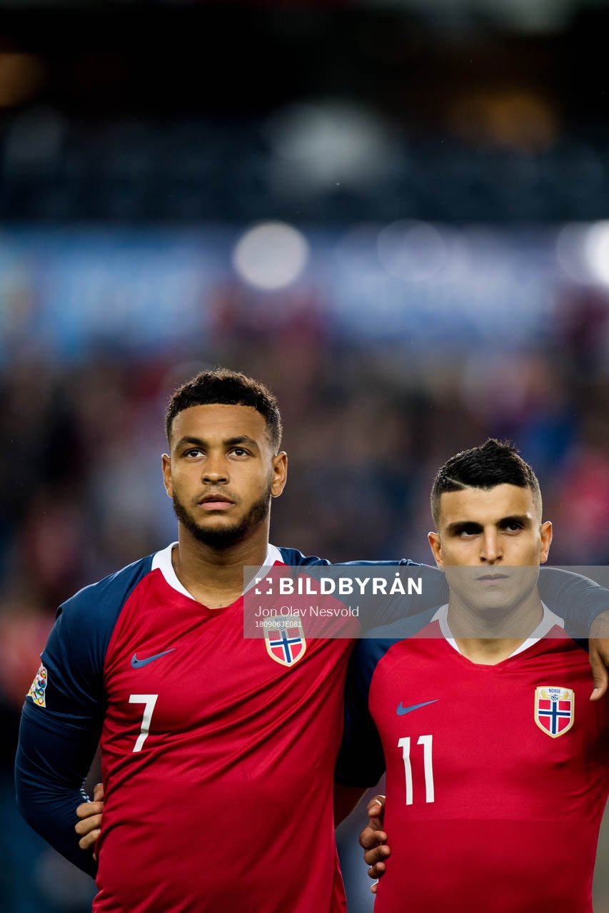 Joshua King and Mohamed Elyounoussi of Norway