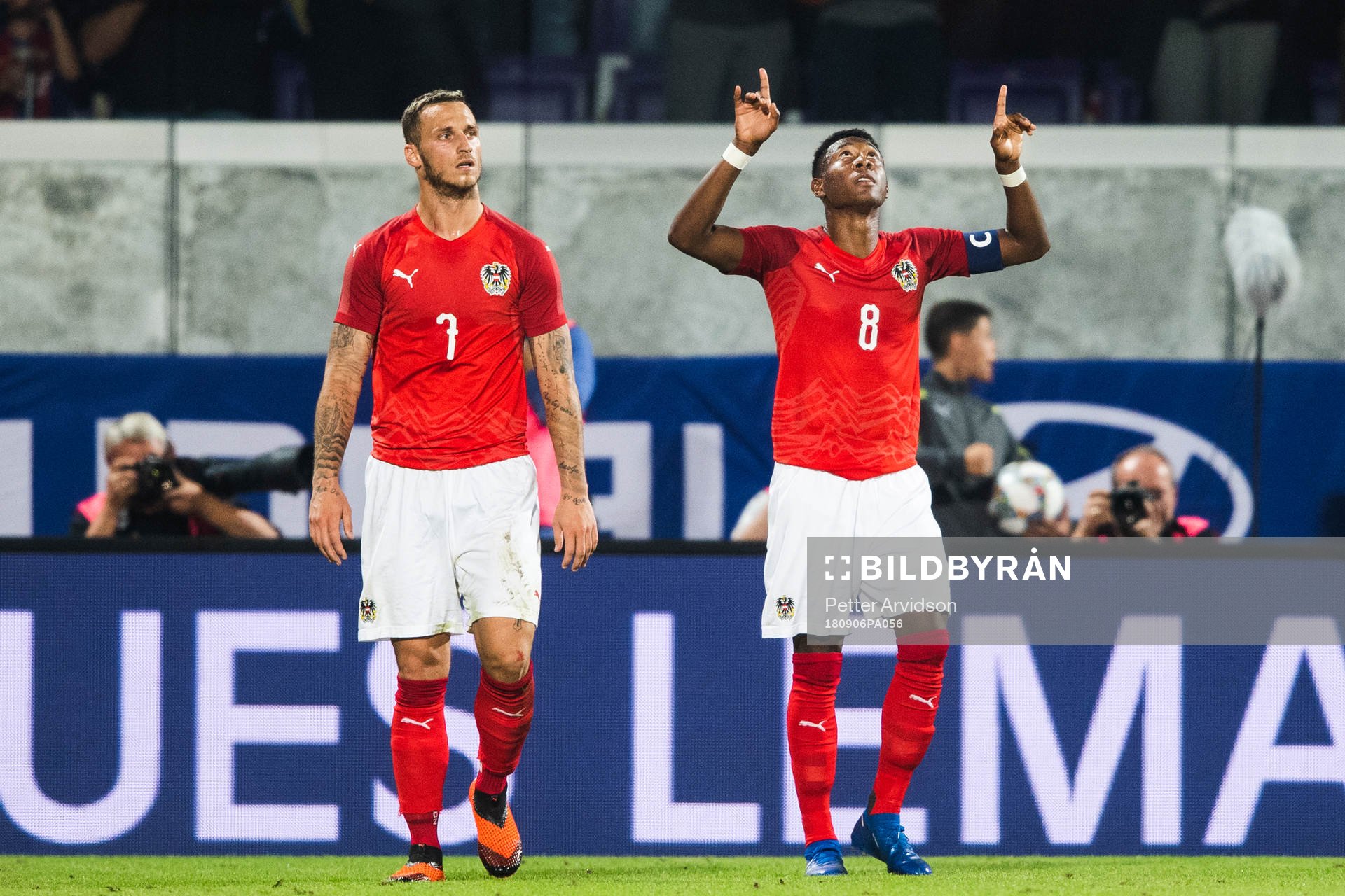 David Alaba of Austria celebrates scoring 2-0