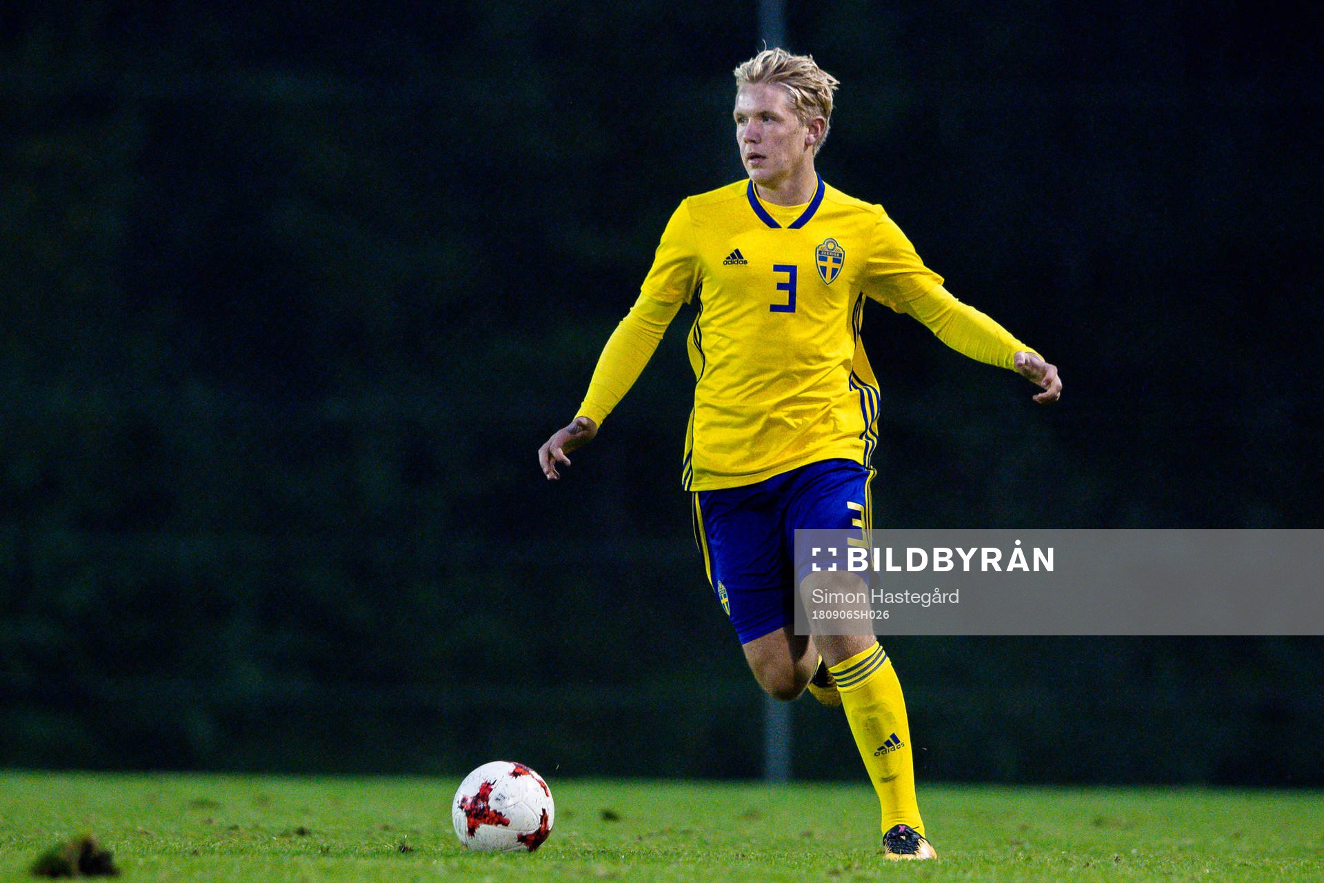 Sveriges Teodor Wålemark under P17-landskampen i fotboll mellan Sverige och Norge den 6 september 2018 i Söderhamn.