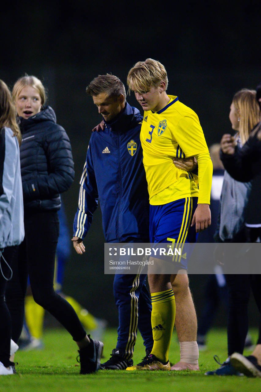 Sveriges Teodor Wålemark lämnar planen skadad