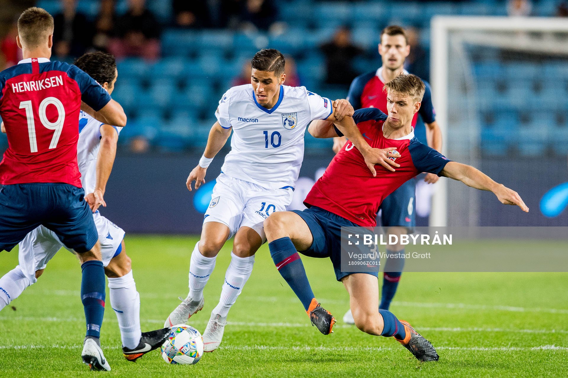 Pieros Sotiriou of Cyprus and Kristoffer Ajer of Norway