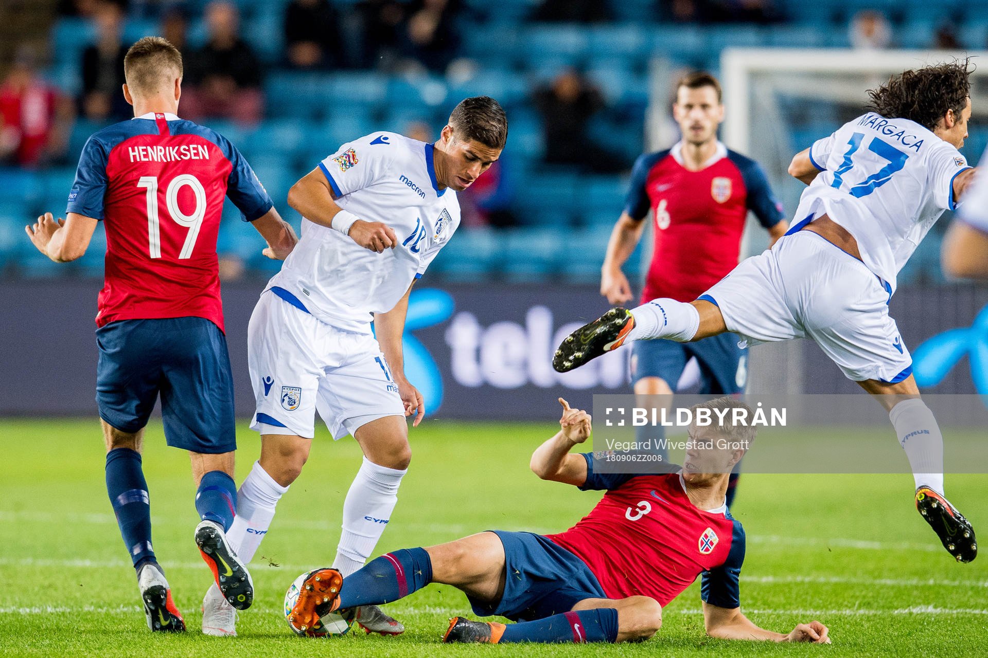Pieros Sotiriou of Cyprus and Kristoffer Ajer of Norway