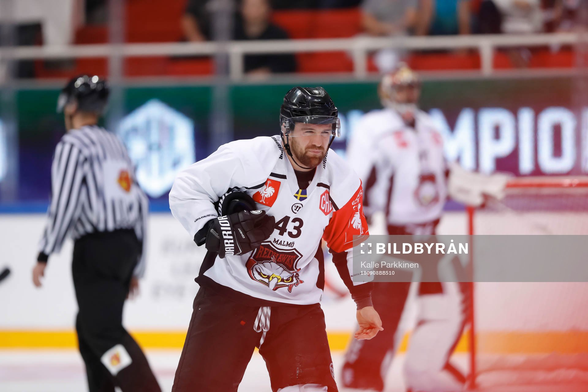 Nichlas Hardt #43, Malmö Redhawks get such in his face