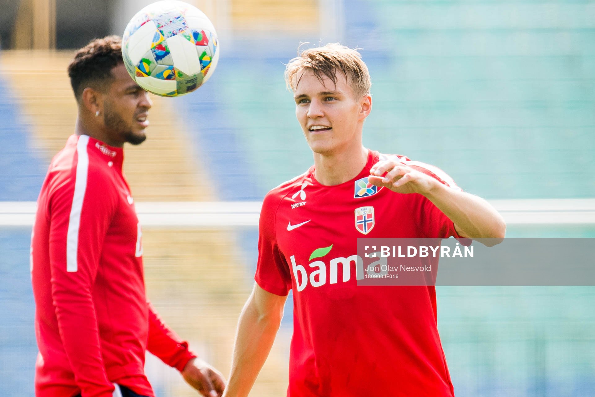 Joshua King and Martin Ødegaard of Norway
