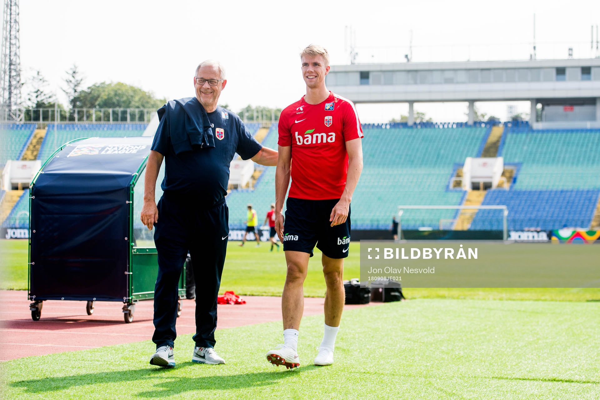 Lars Lagerbäck, head coach of Norway, and Kristoffer Ajer