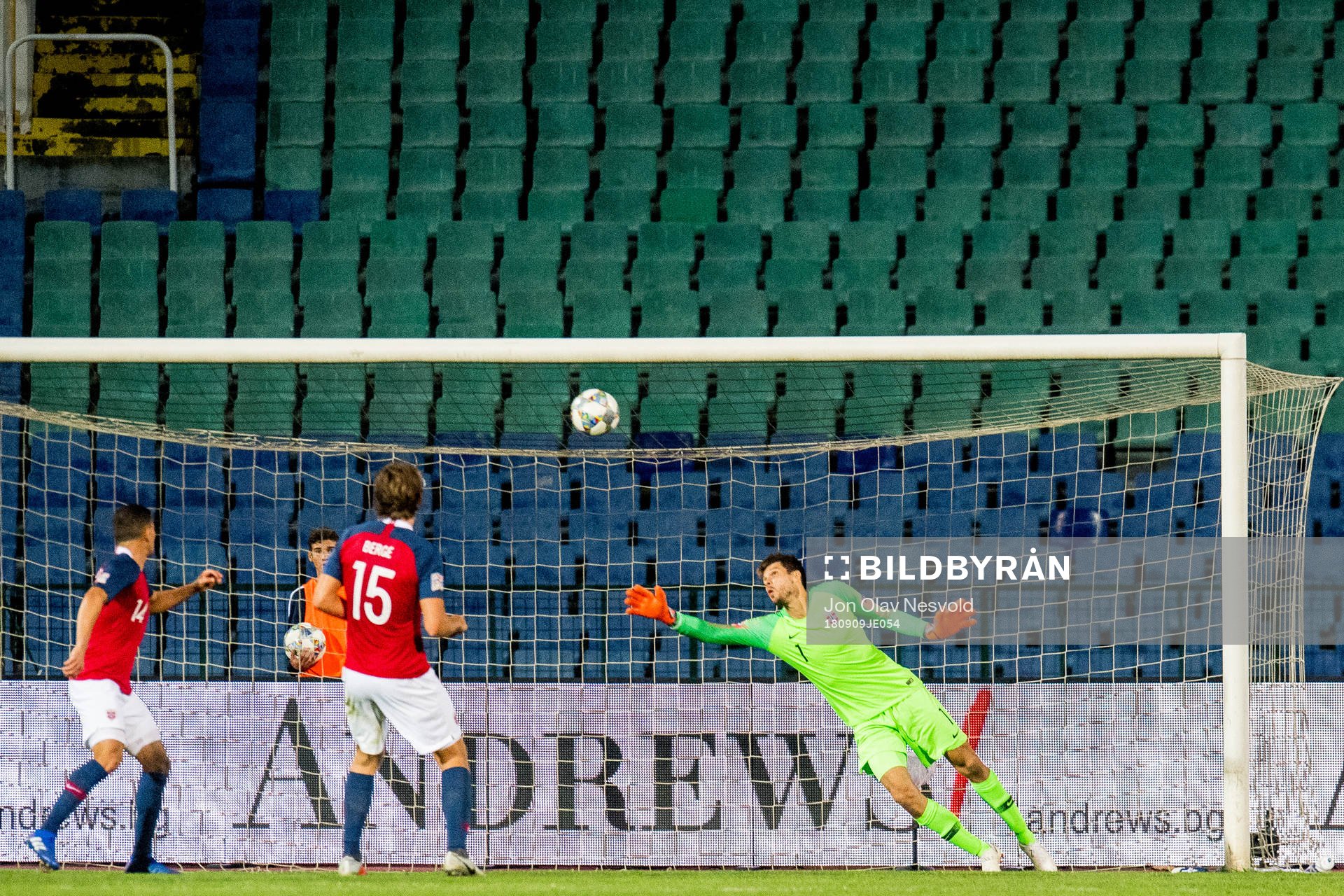 Goalkeeper Rune Almenning Jarstein of Norway lets in 1-0