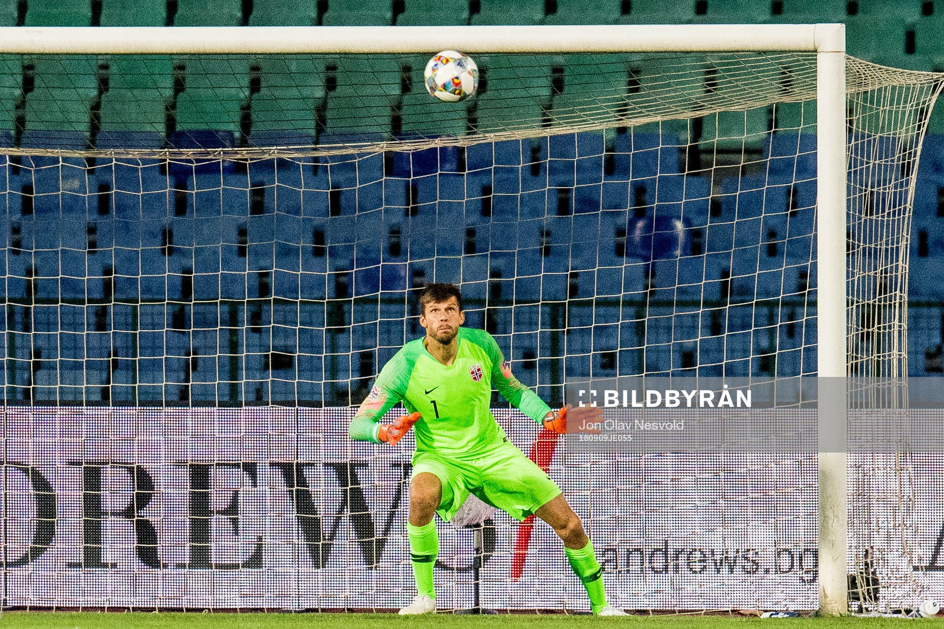 Goalkeeper Rune Almenning Jarstein of Norway lets in 1-0
