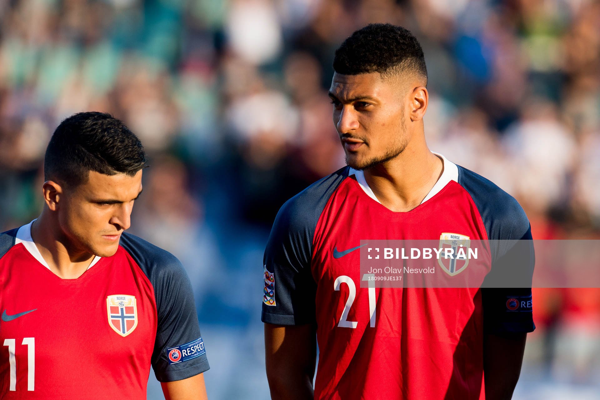 Mohamed Elyounoussi and Bjørn Maars Johnsen of Norway