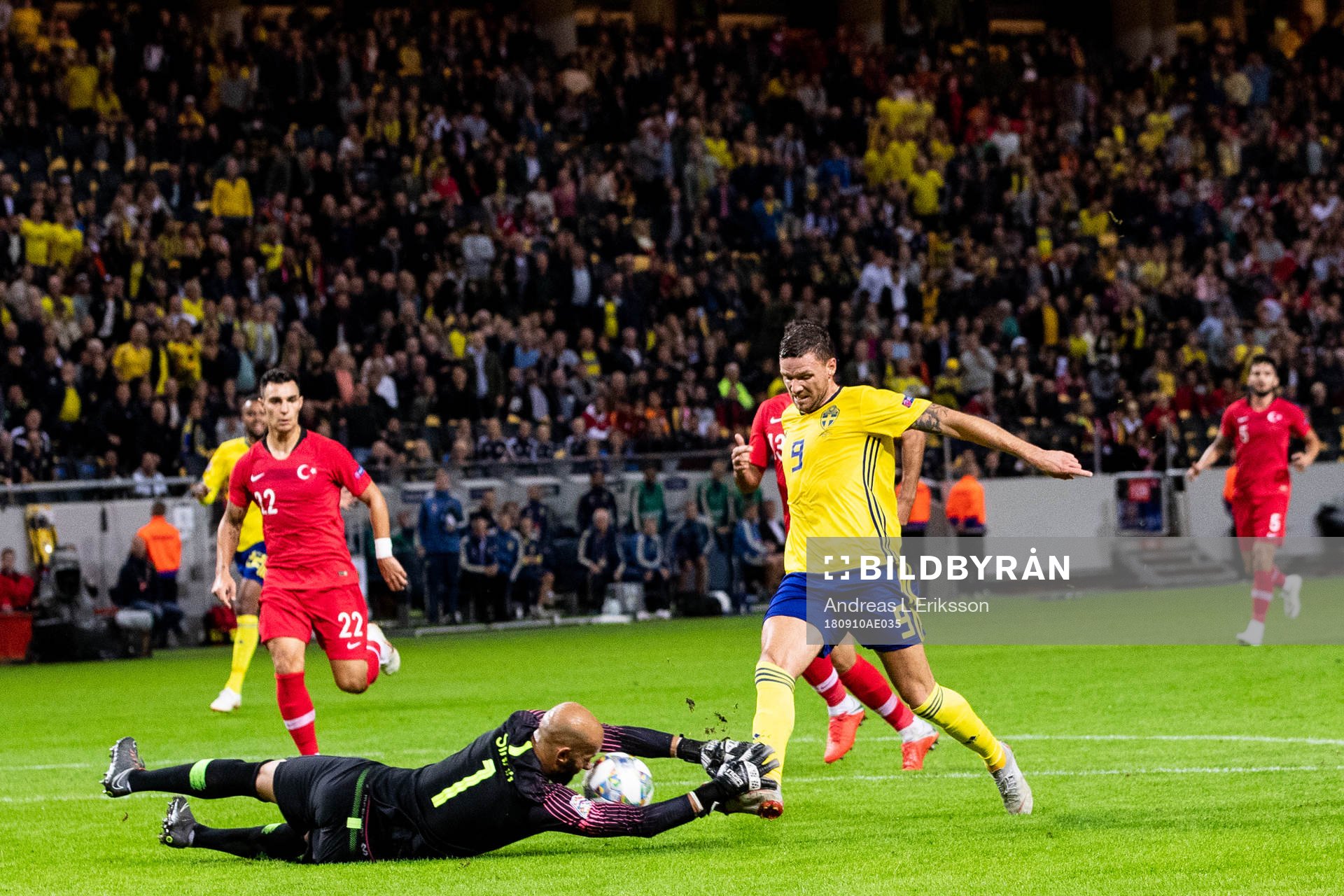 Marcus Berg of Sweden against goalkeeper Sinan Bolat of
