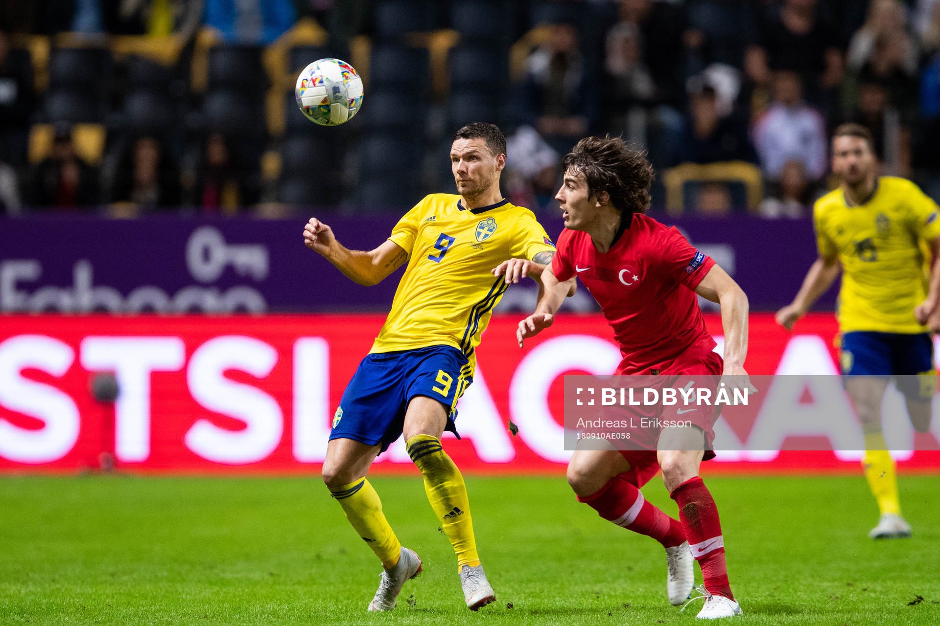 Marcus Berg of Sweden and Caglar Söyuncu of Turkey