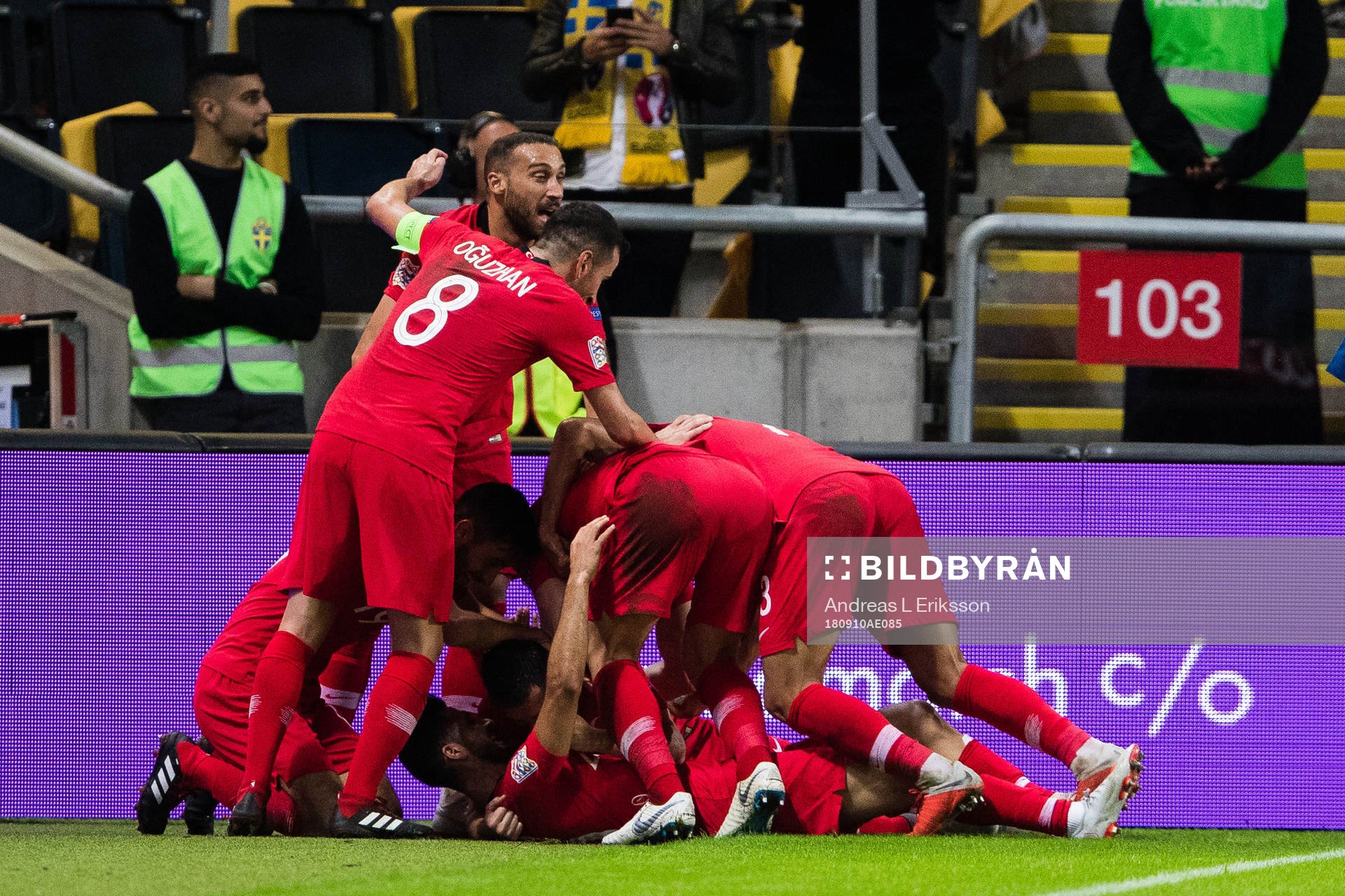 The players of Turkey celebrates 2-3 during the Nations League match between Sweden and Turkey on september 10, 2018 in Stockholm.