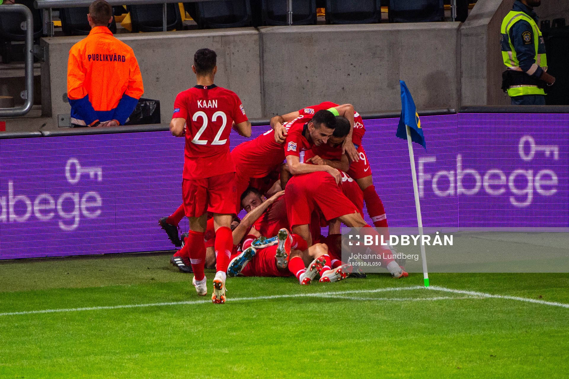 Emre Akbaba of Turkey celebrates after 3-2 during the Nations League match between Sweden and Turkey on september 10, 2018 in Stockholm.