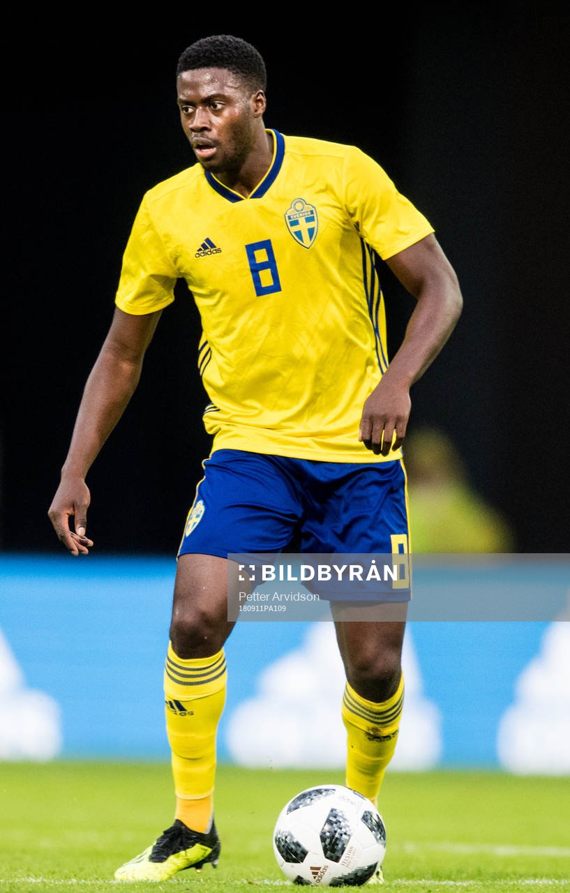 Sveriges Isak Ssewankambo under EM-kvalmatchen i fotboll mellan Sverige och Turkiet den 11 september 2018 i Helsingborg.