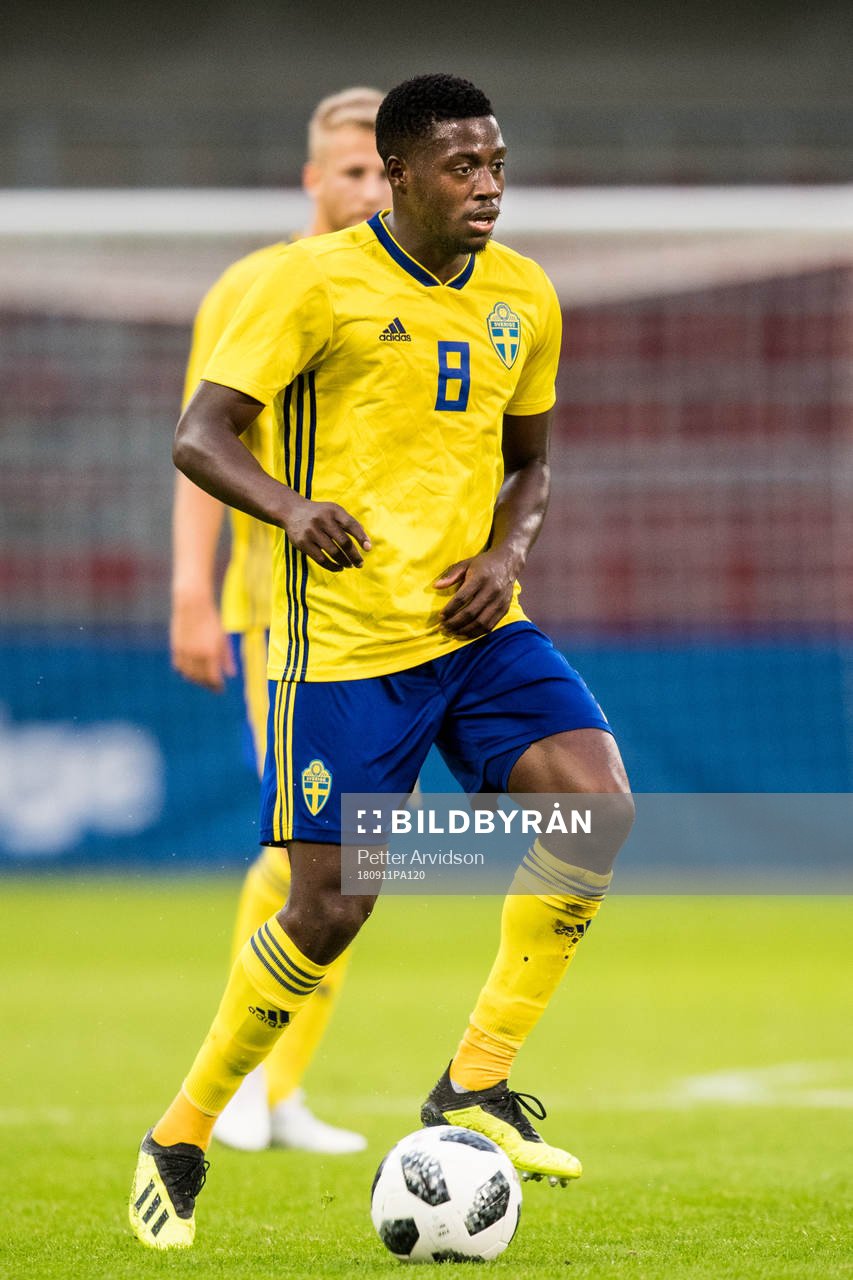 Sveriges Isak Ssewankambo under EM-kvalmatchen i fotboll mellan Sverige och Turkiet den 11 september 2018 i Helsingborg.