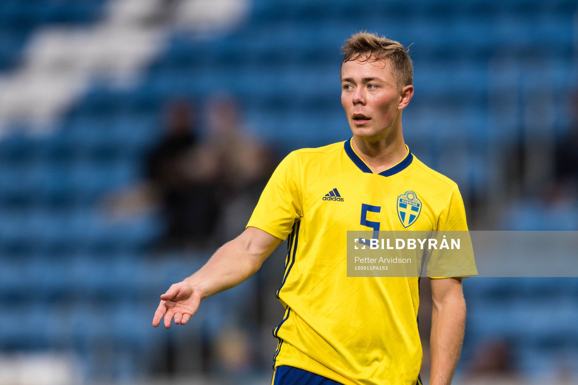 Sveriges Joel Andersson under EM-kvalmatchen i fotboll mellan Sverige och Turkiet den 11 september 2018 i Helsingborg.