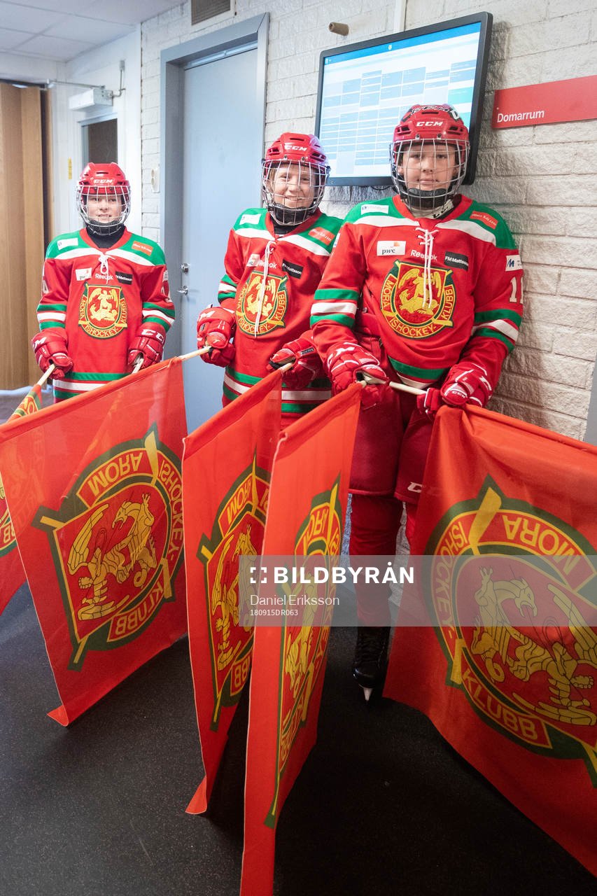 Moras fanbärare innan ishockeymatchen i SHL mellan Mora