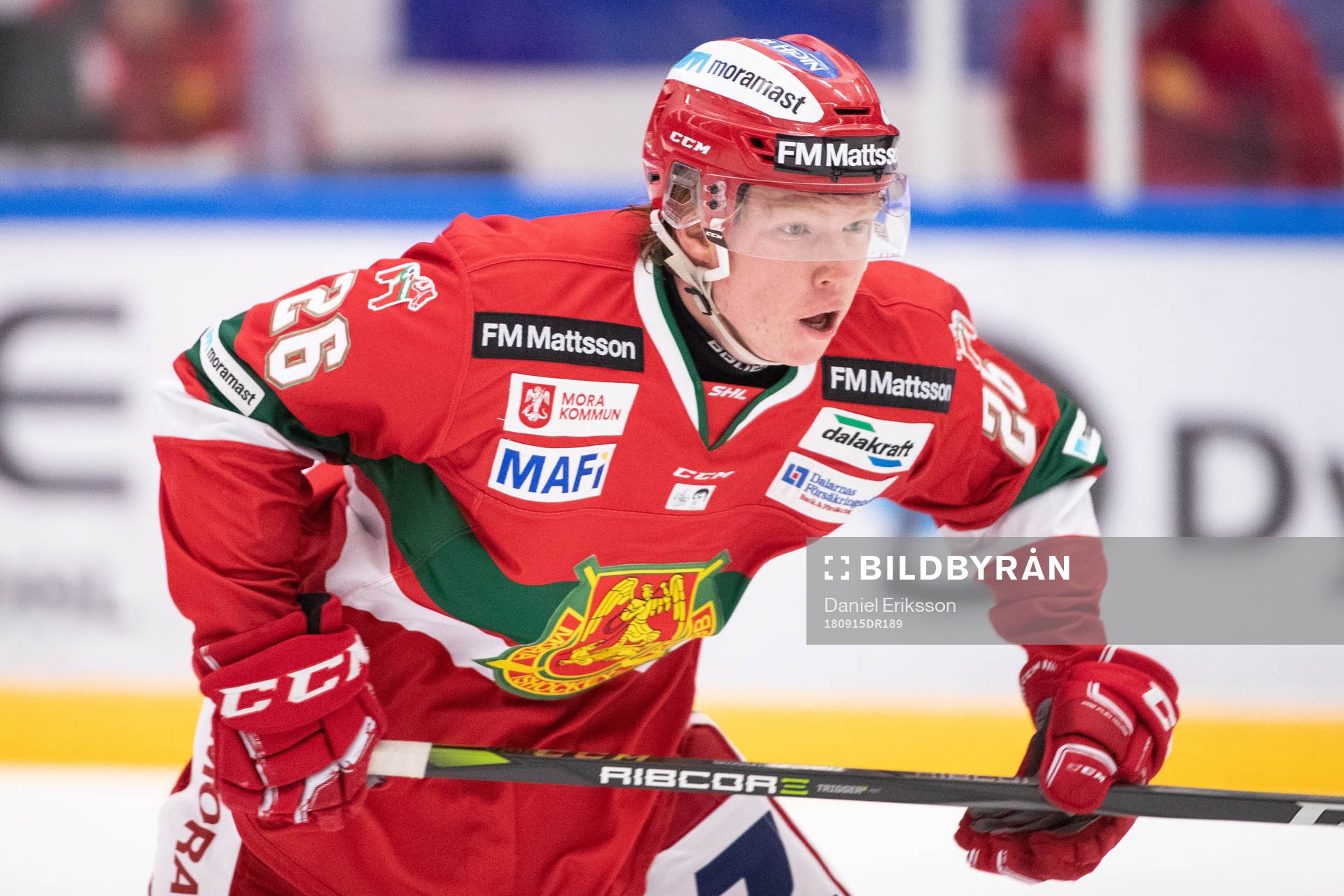Moras Anton Schagerberg i ishockeymatchen i SHL mellan Mora