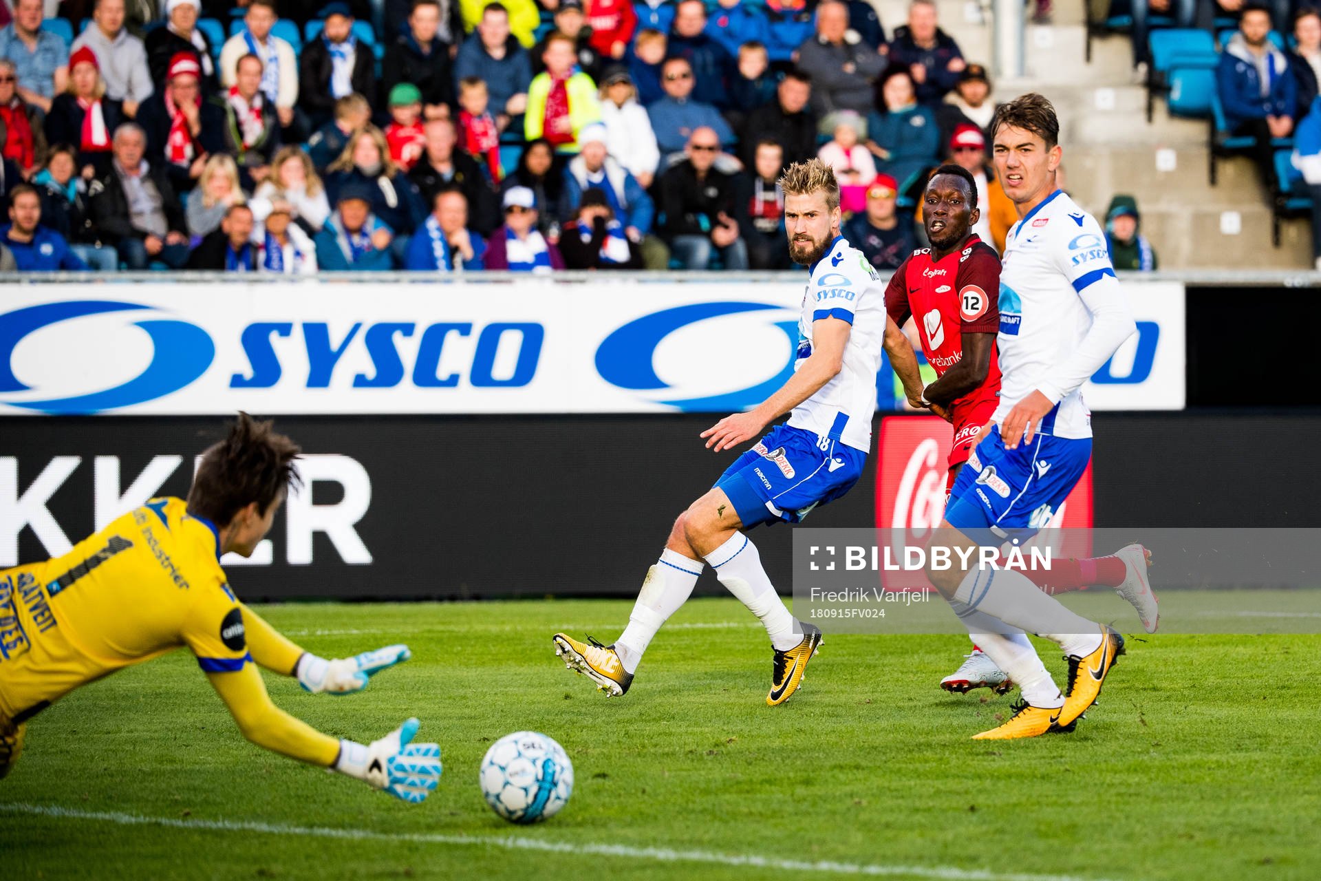 Goalkeeper Per Kristian Bråtveit of Haugesund saves a shot