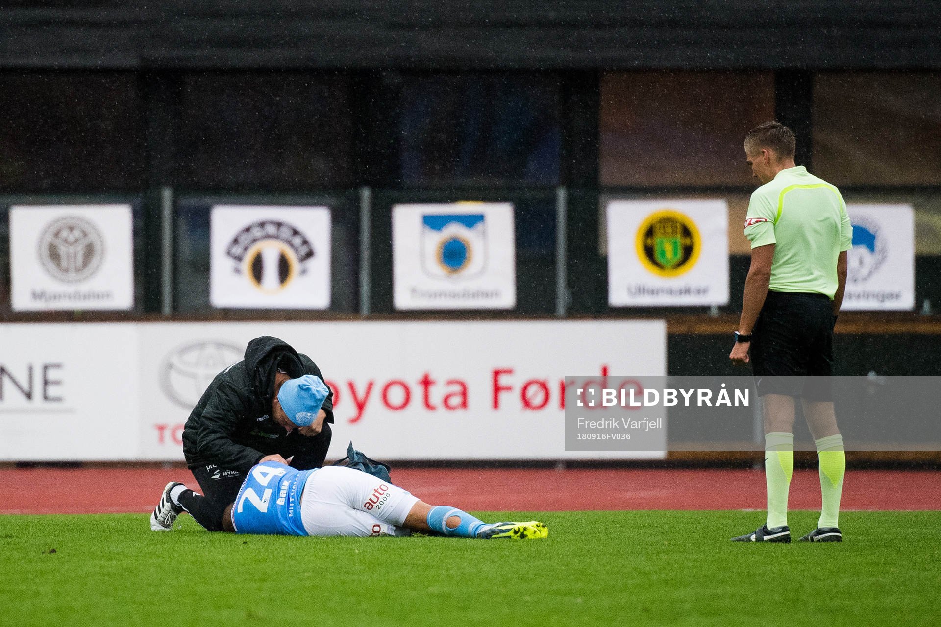 Kristian Brix of Sandnes Ulf with an injury