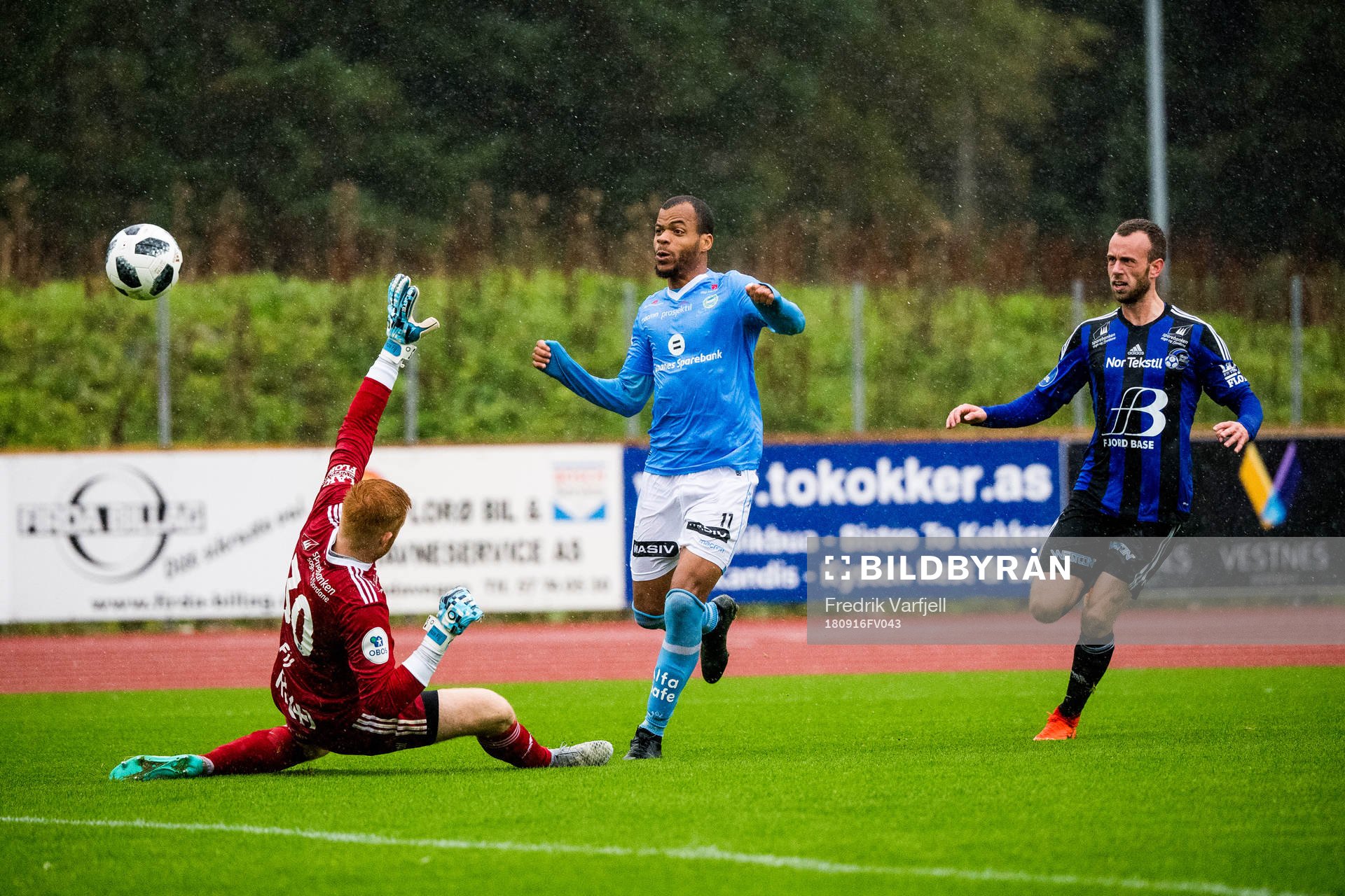 Erixon Danso of Sandnes Ulf scores the 1-3 goal behind