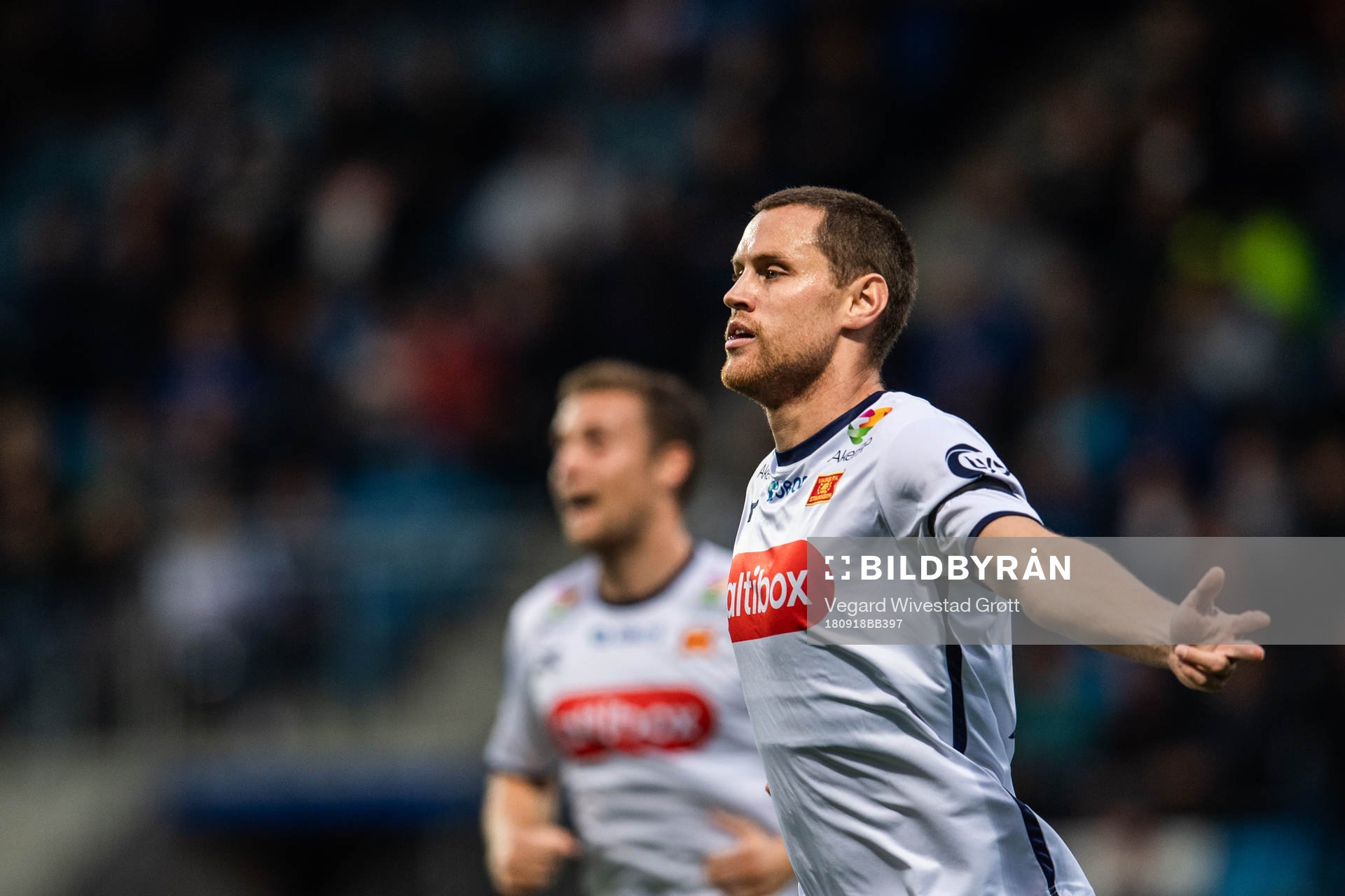 Tommy Høiland of Viking celebrates after scoring 0-1 during the OBOS-ligaen match between Notodden and Viking on September 18, 2018 in Notodden.