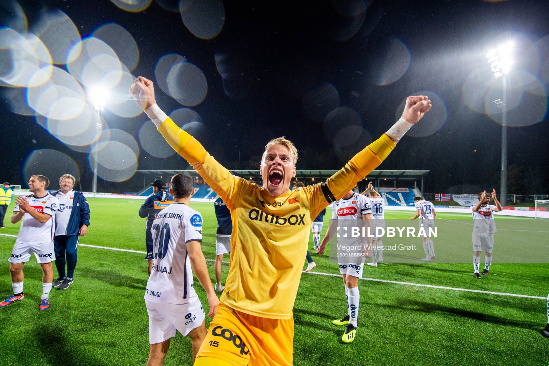 Goalkeeper Amund Wichne of Viking celebrates