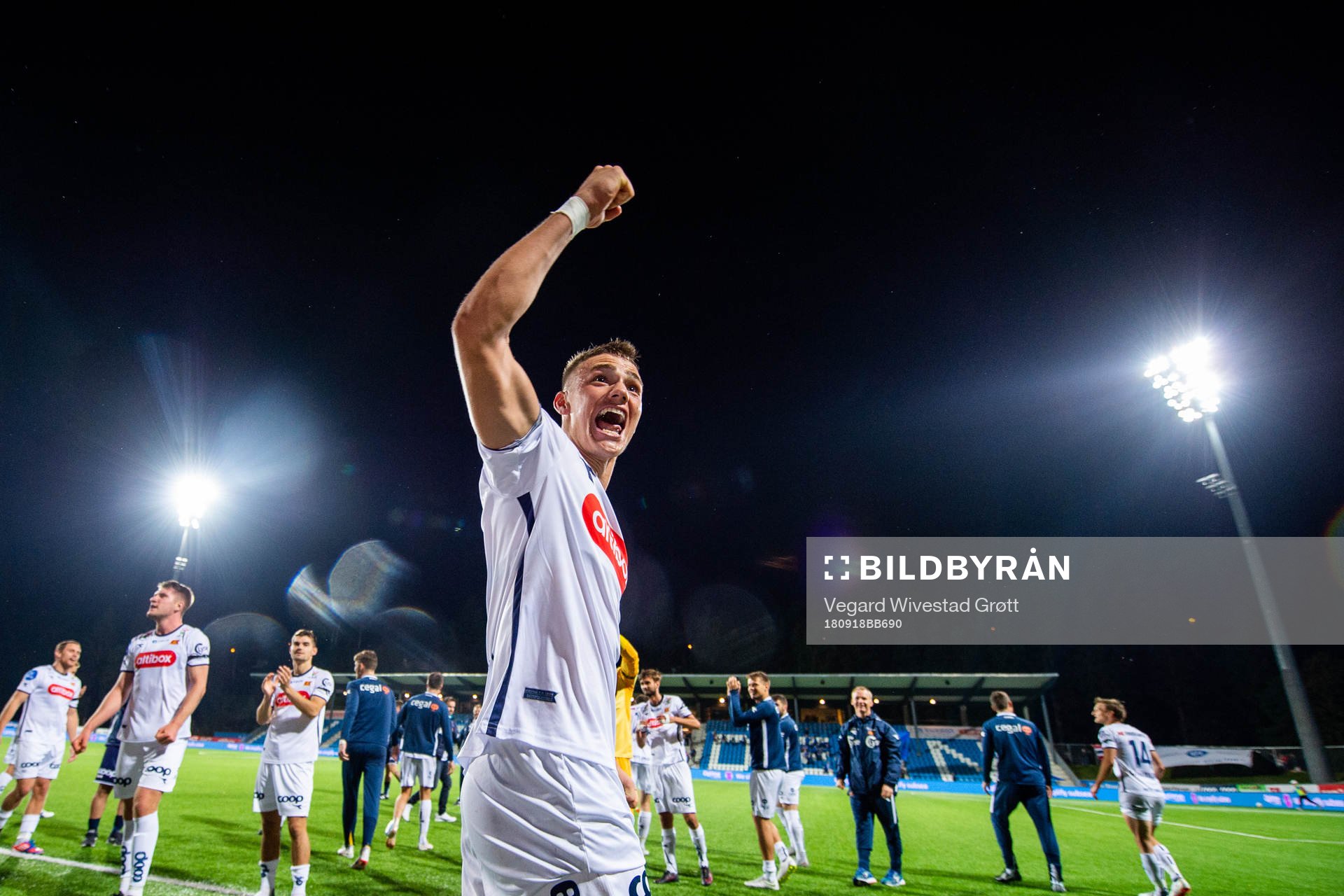 Markus Nakkim of Viking celebrates after the OBOS-ligaen match between Notodden and Viking on September 18, 2018 in Notodden.