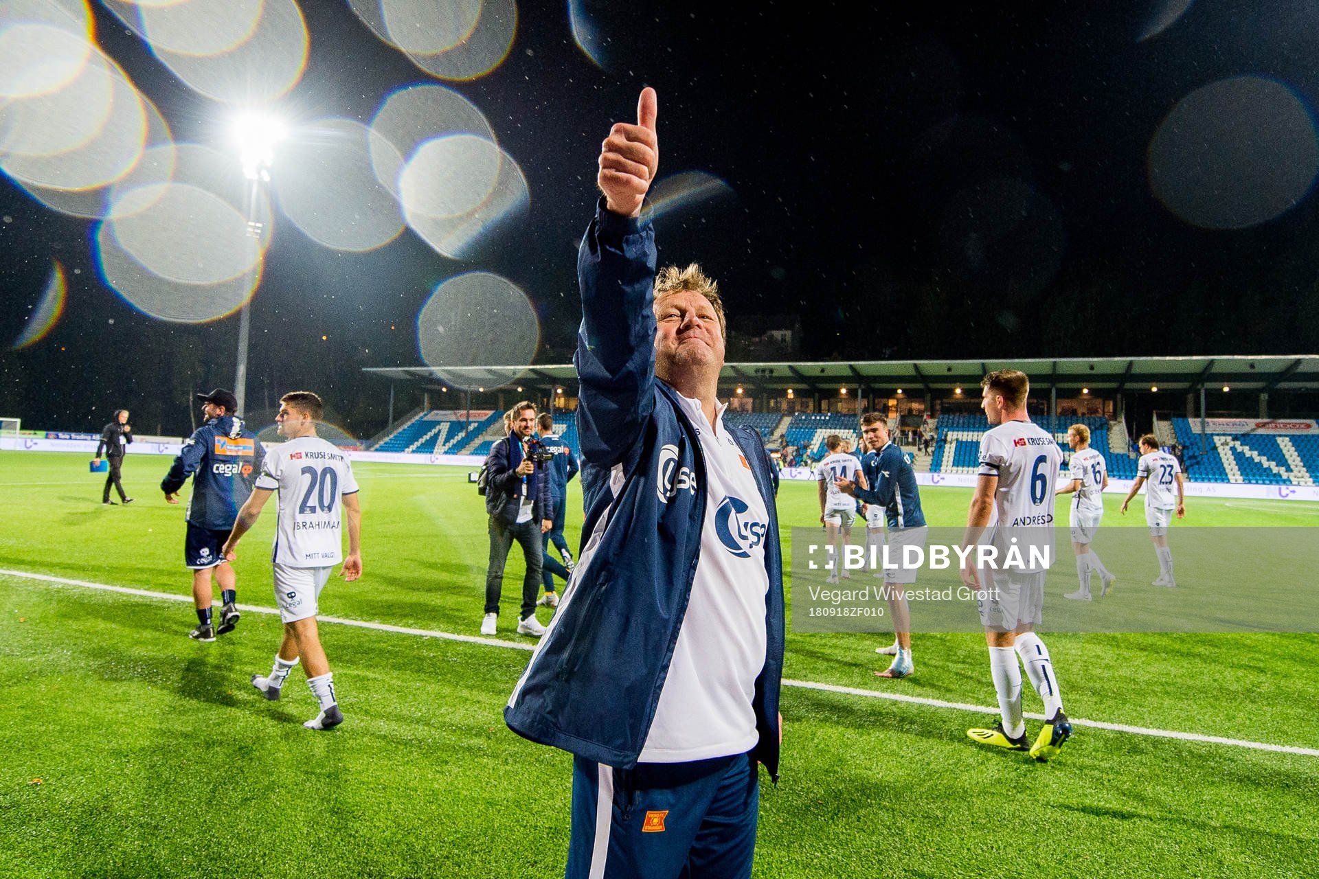 Bjarne Berntsen, head coach of Viking, celebrates after the OBOS-ligaen match between Notodden and Viking on September 18, 2018 in Notodden.