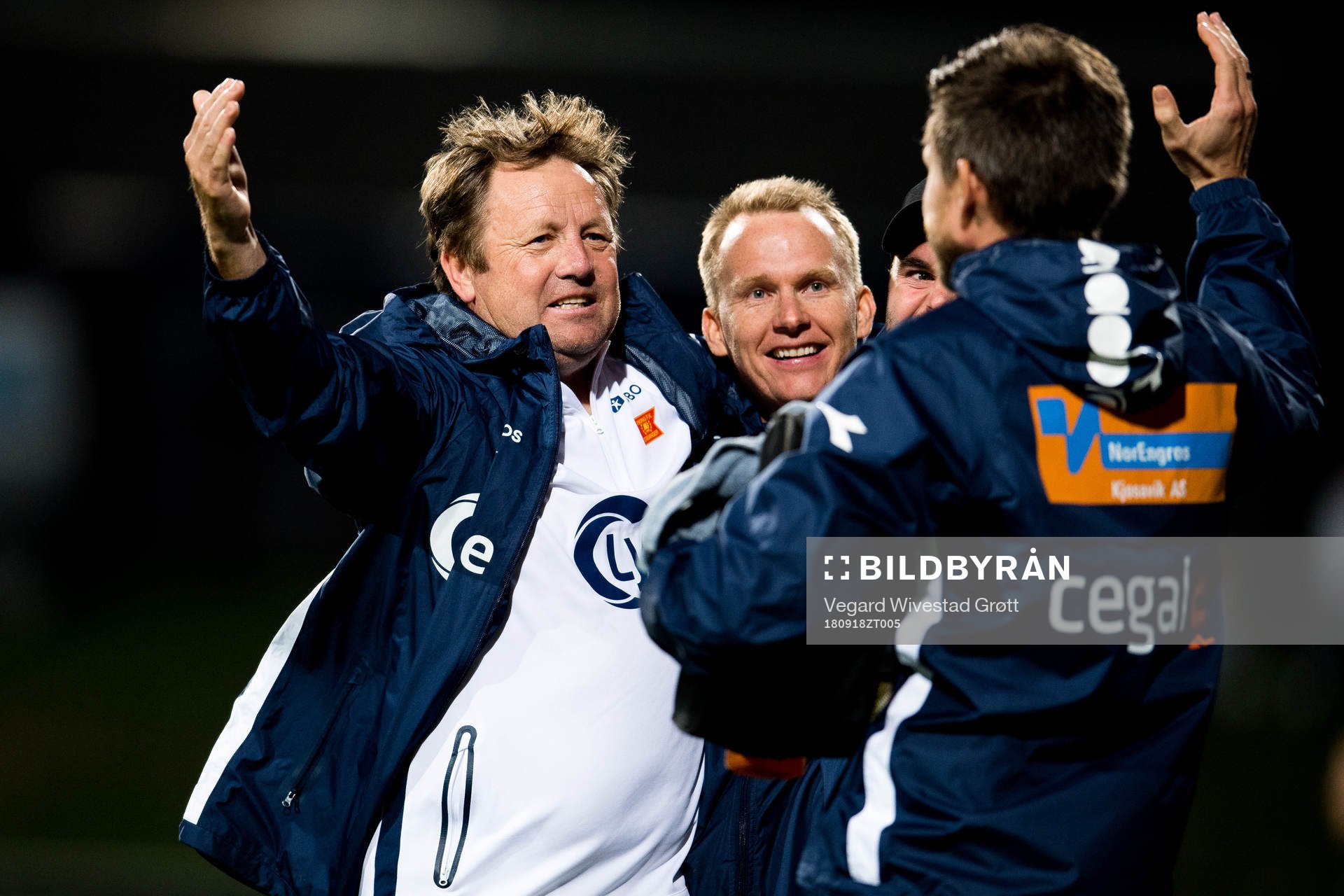Bjarne Berntsen, head coach of Viking, celebrates at the