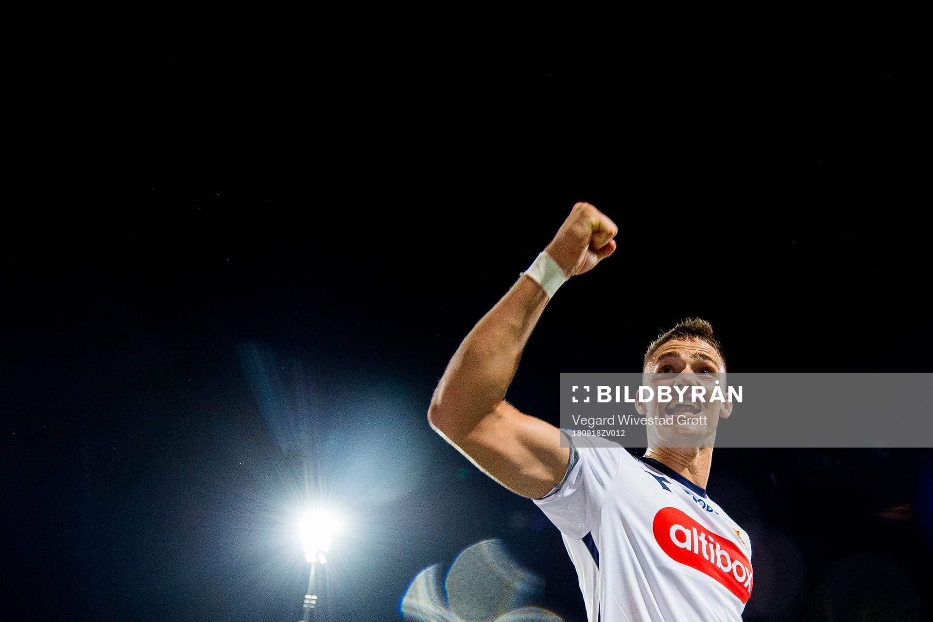 Markus Nakkim of Viking celebrates after the OBOS-ligaen match between Notodden and Viking on September 18, 2018 in Notodden.