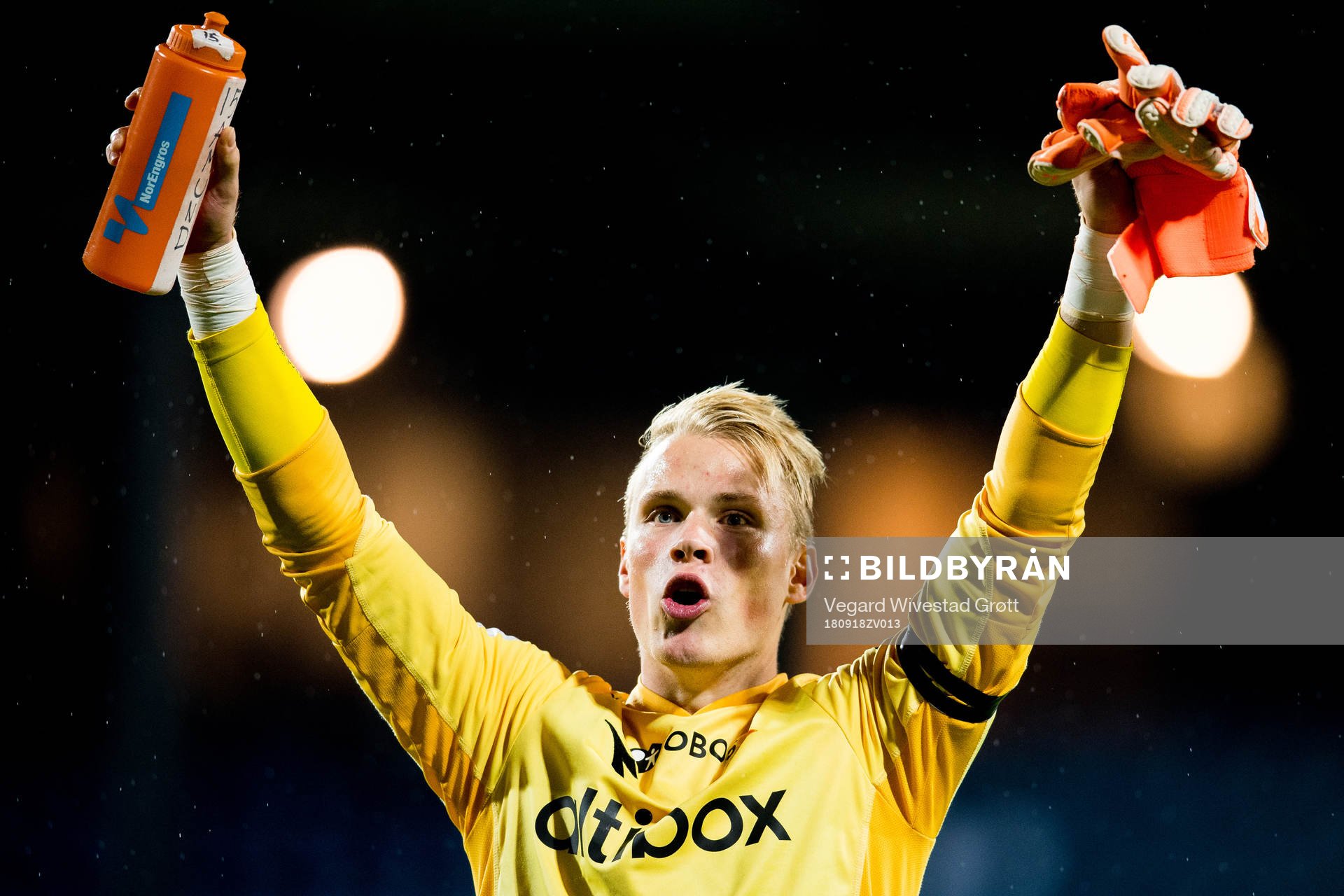 Goalkeeper Amund Wichne of Viking celebrates