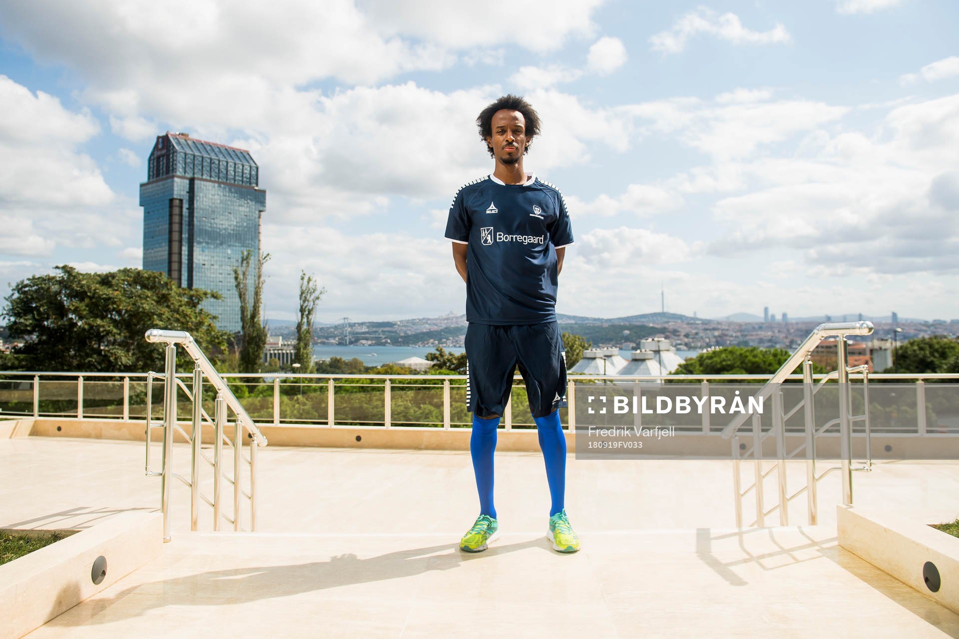 Amin Askar of Sarpsborg 08 poses for a picture during a press event ahead of the Europa league match between Besiktas and Sarpsborg 08 on September 19, 2018 in Istanbul.