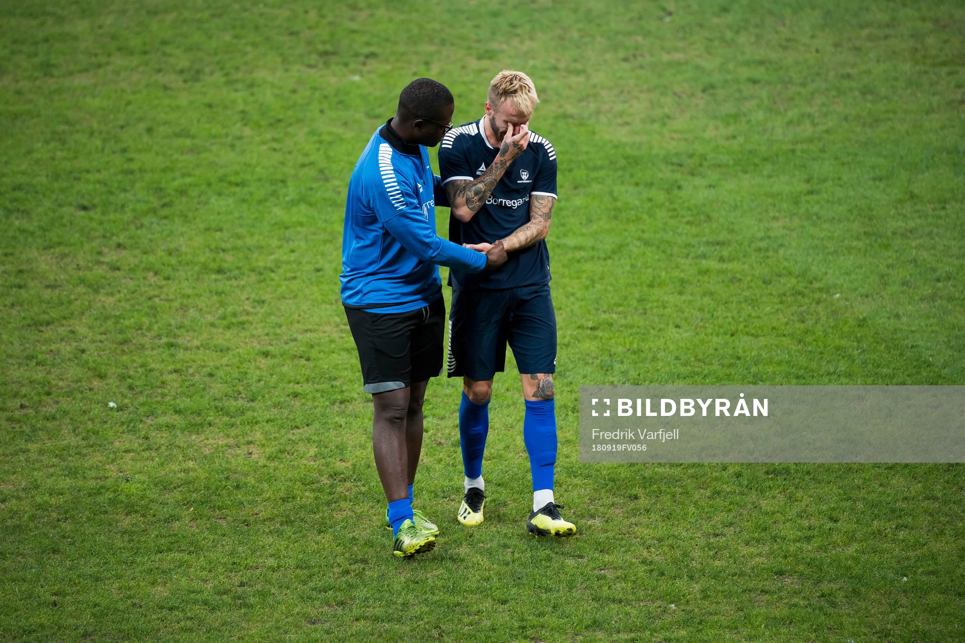 Kristoffer Knudsen Larsen of Sarpsborg 08 with an injury
