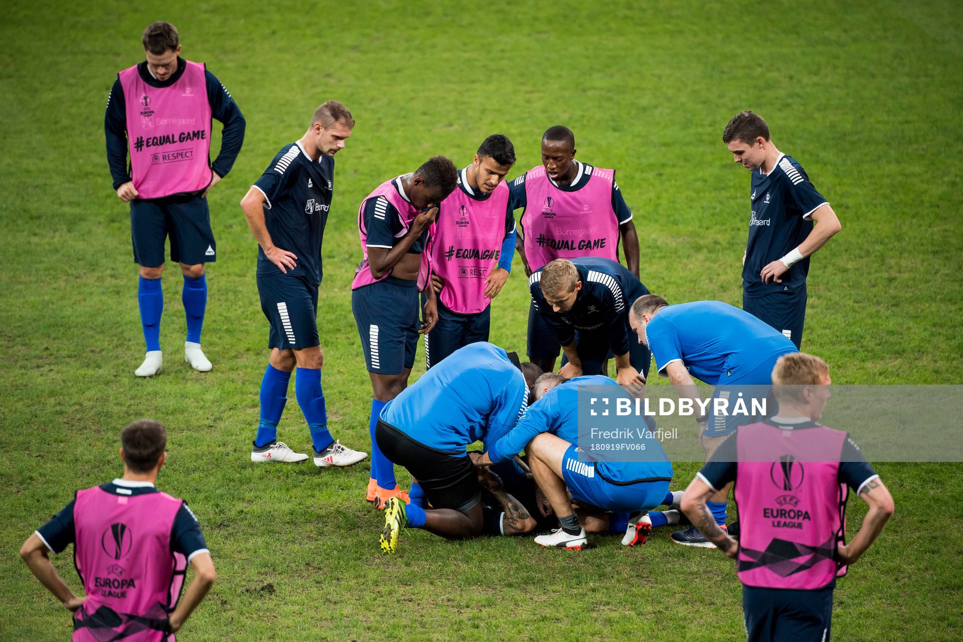 Kristoffer Knudsen Larsen of Sarpsborg 08 with an injury