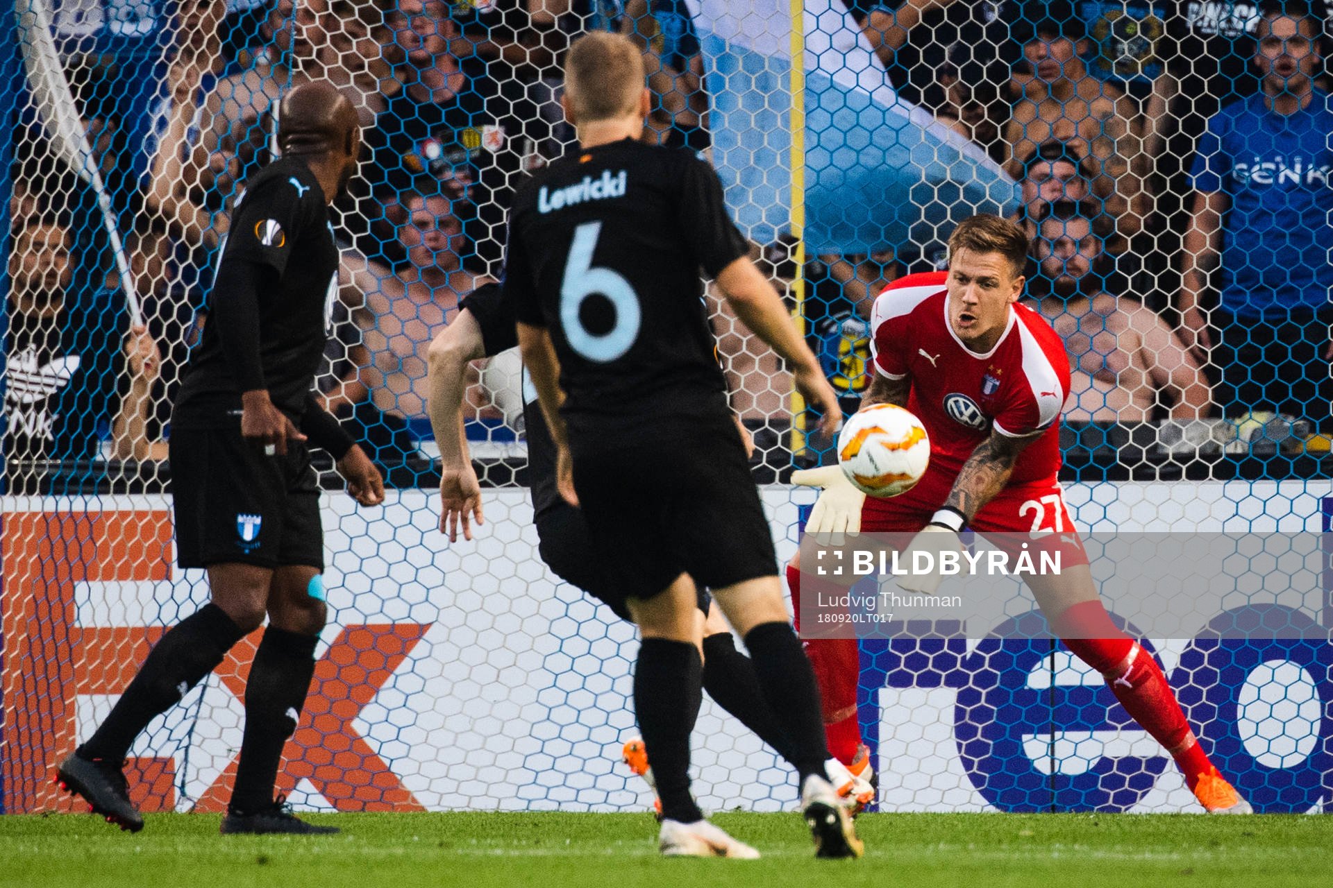 goalkeeper Johan Dahlin of Malmö FF with a save