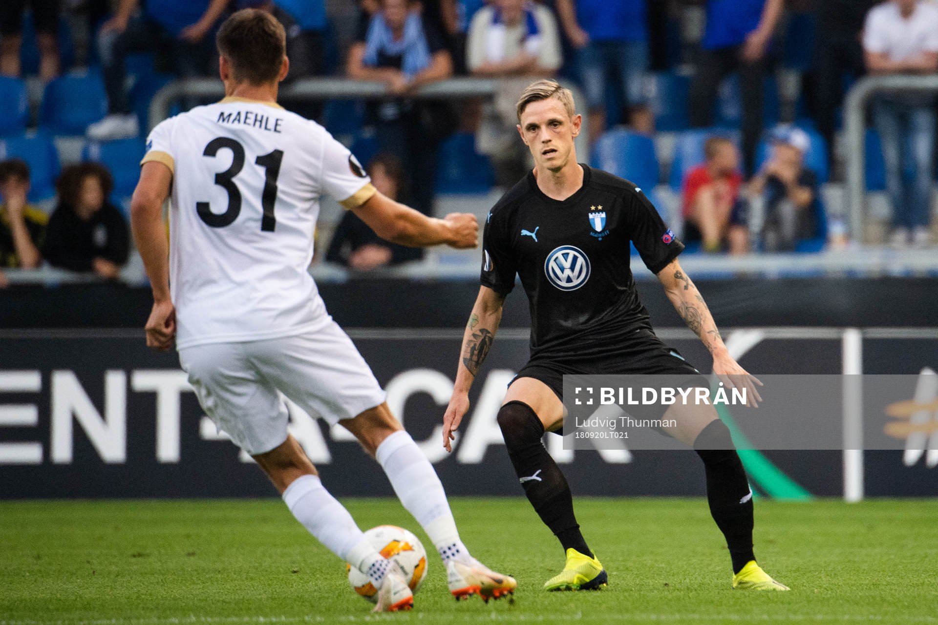 Joakim Maehle of Genk and Sören Rieks of Malmö FF