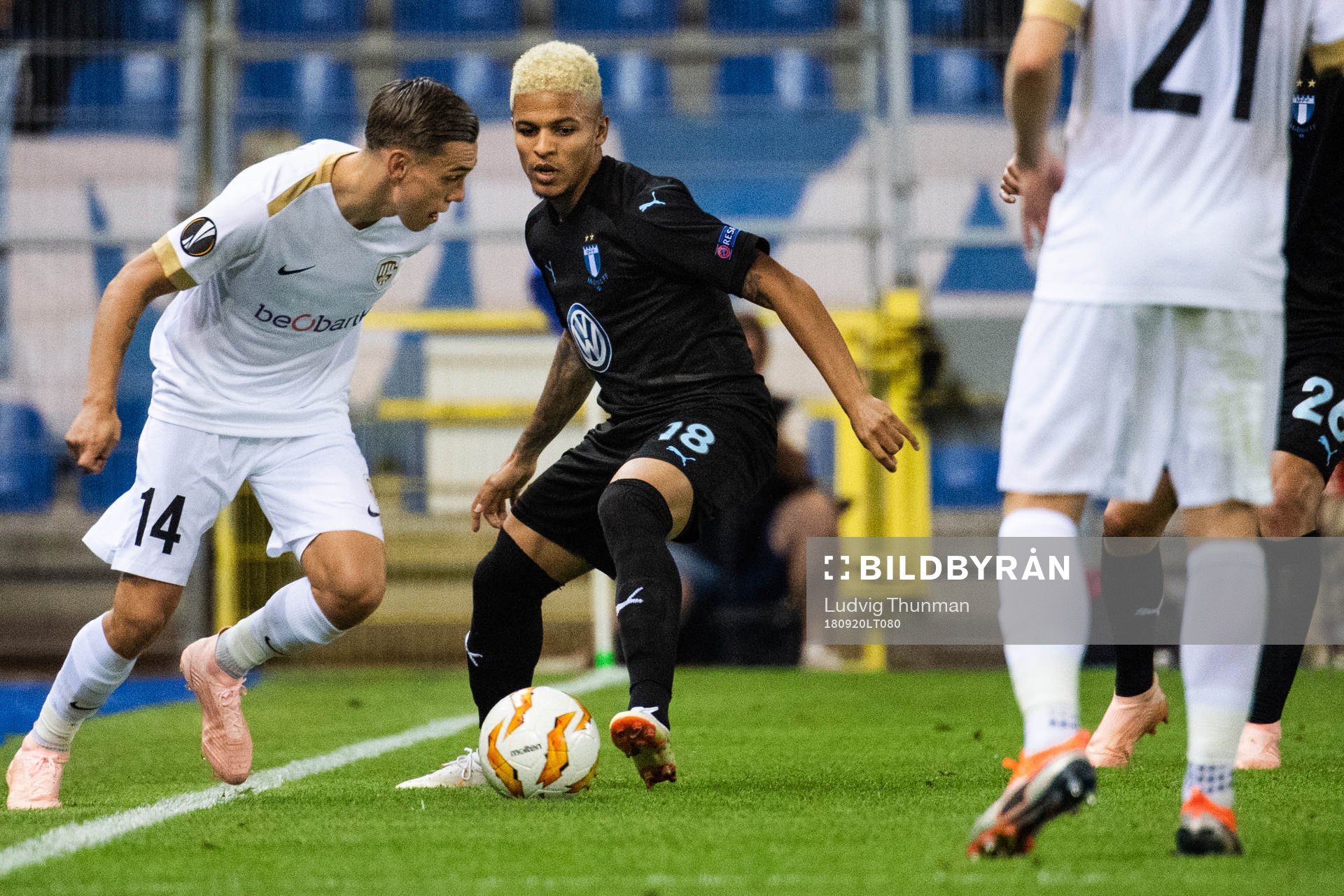 Leandro Trossard of Genk and Romain Gall of Malmö FF