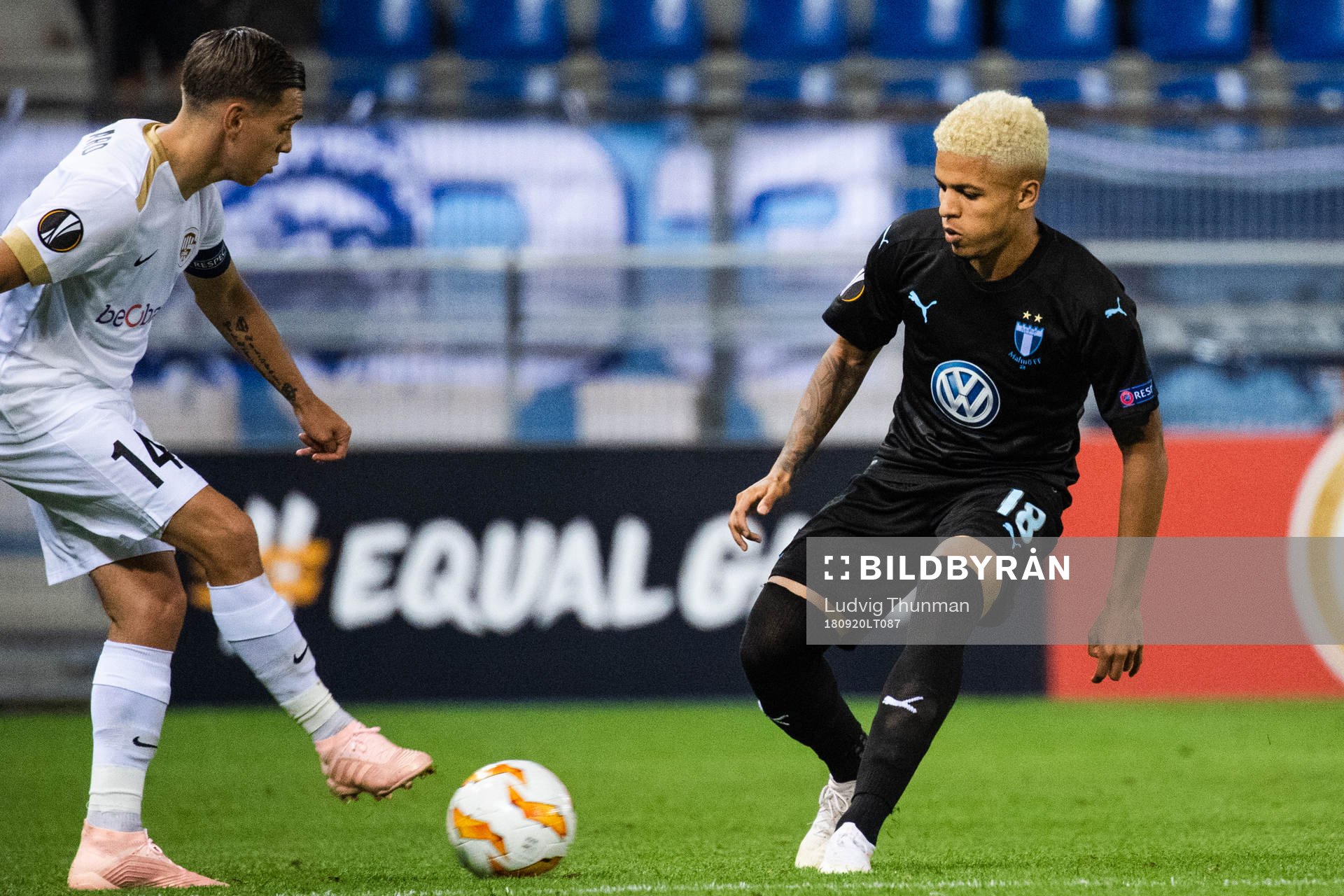 Leandro Trossard of Genk and Romain Gall of Malmö FF