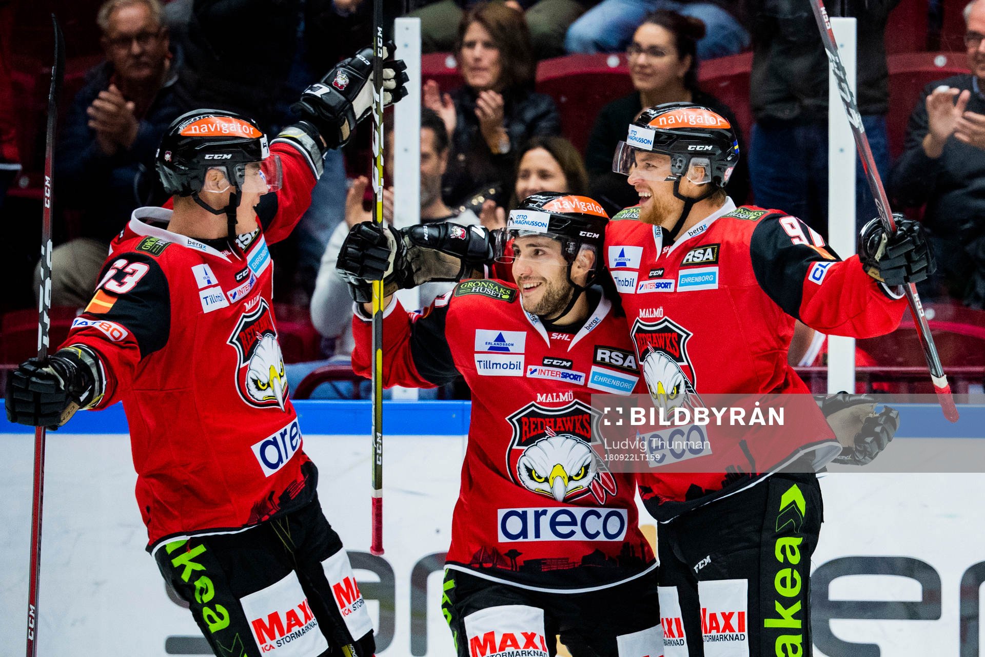 Malmö Redhawks Fredrik Händemark, Konstantin Komarek och