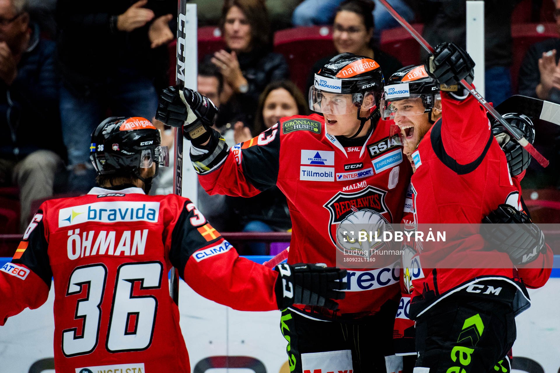 Malmö Redhawks Anton Öhman och Fredrik Händemark jublar