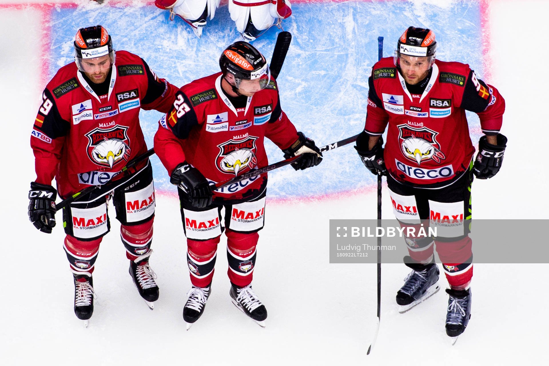 Malmö Redhawks Anton Mylläri, Axel Wemmenborn och