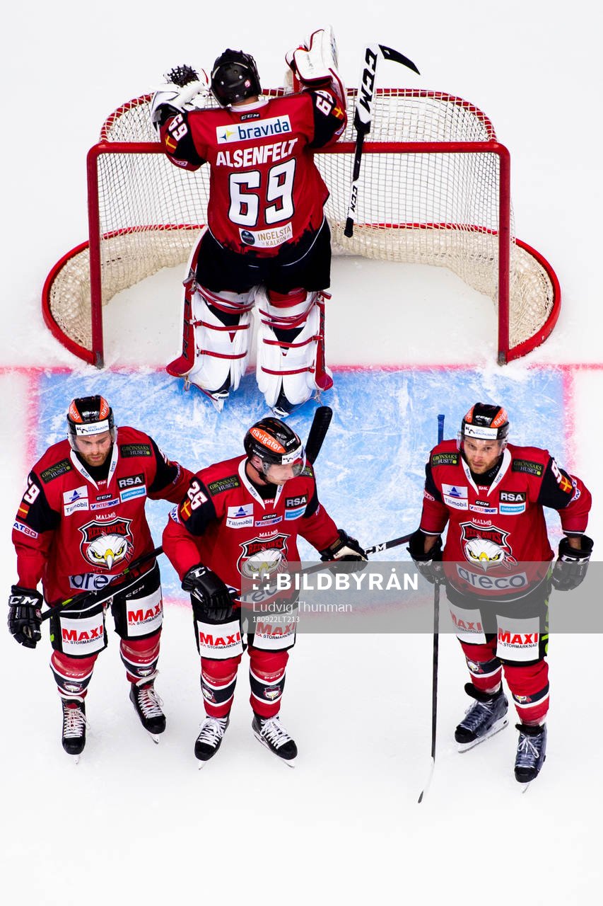 Malmö Redhawks Anton Mylläri, Axel Wemmenborn och