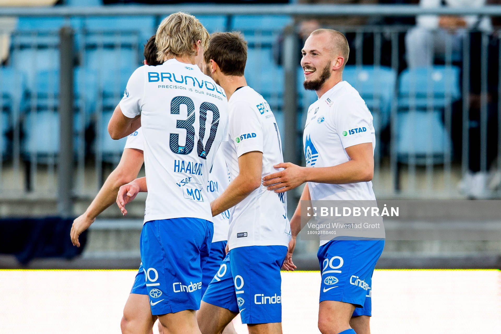 Eirik Hestad of Molde celebrates with teammate Erling Braut