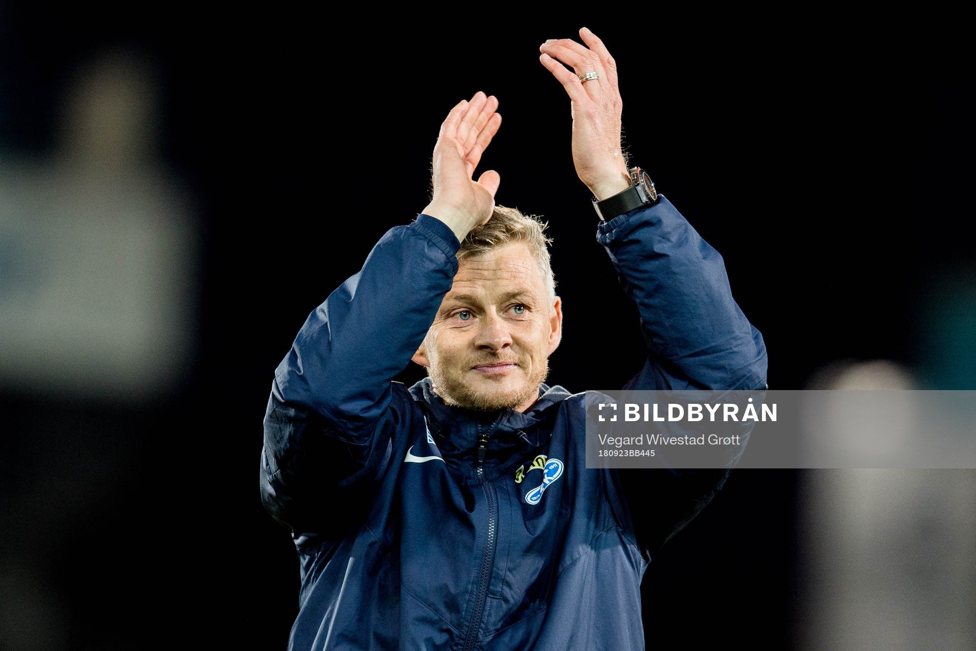 Ole Gunnar Solskjær, manager of Molde, celebrates