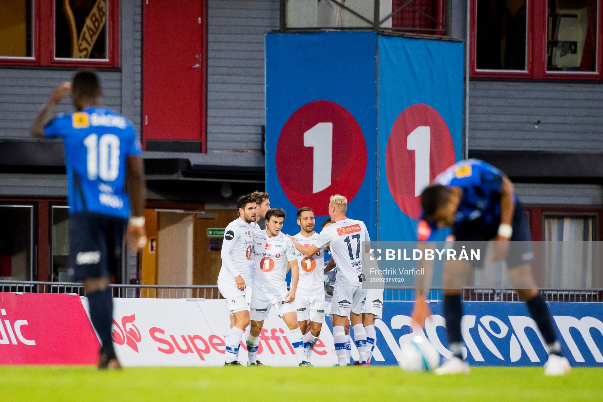 Mads Reginiussen of Ranheim celebrates with his teammates