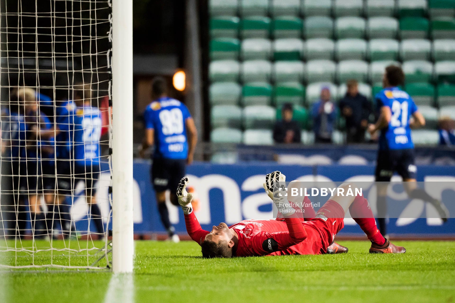 goalkeeper Even Barli of Ranheim looks dejected