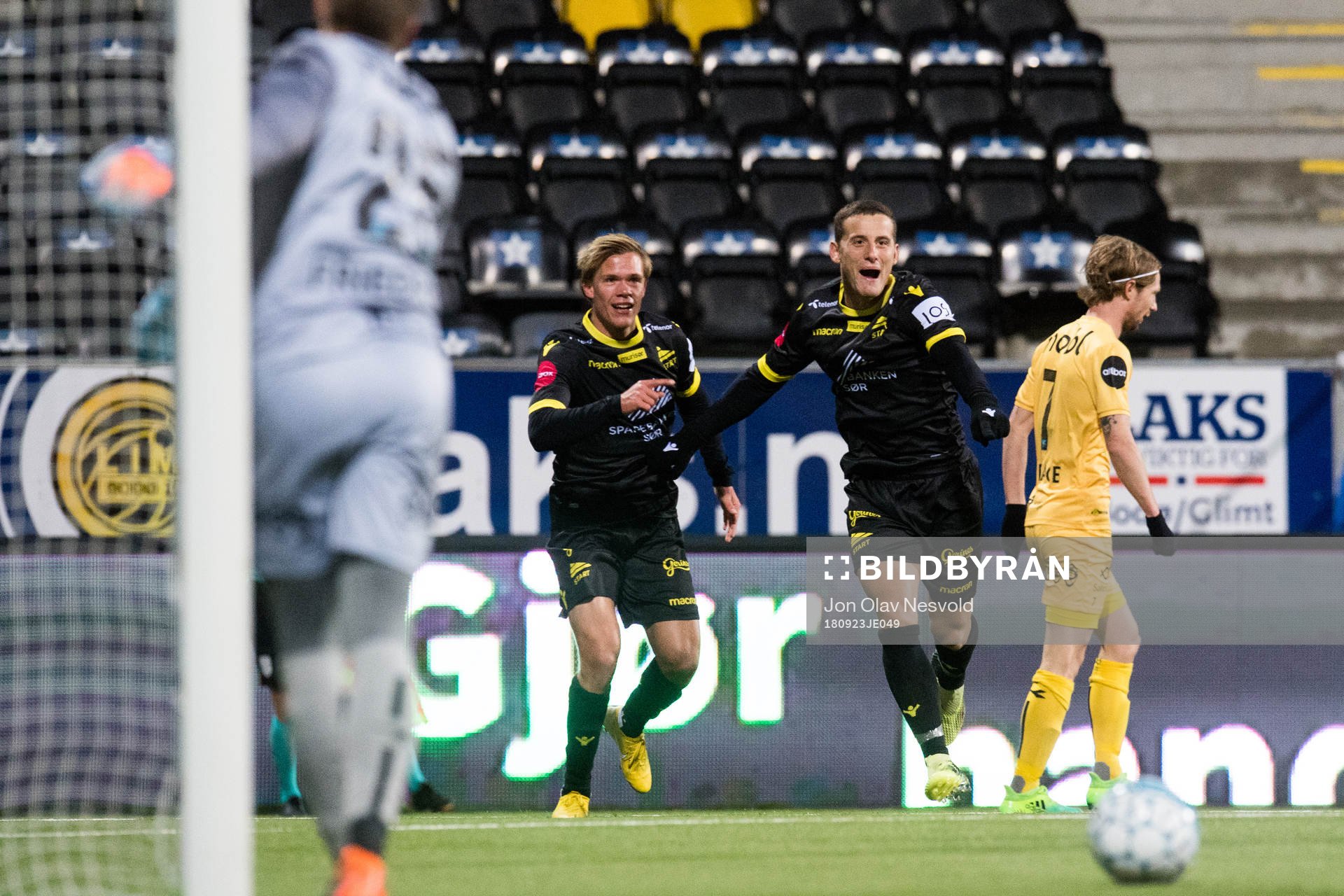 Herolind Shala of Start celebrates the 1-2 goal with his
