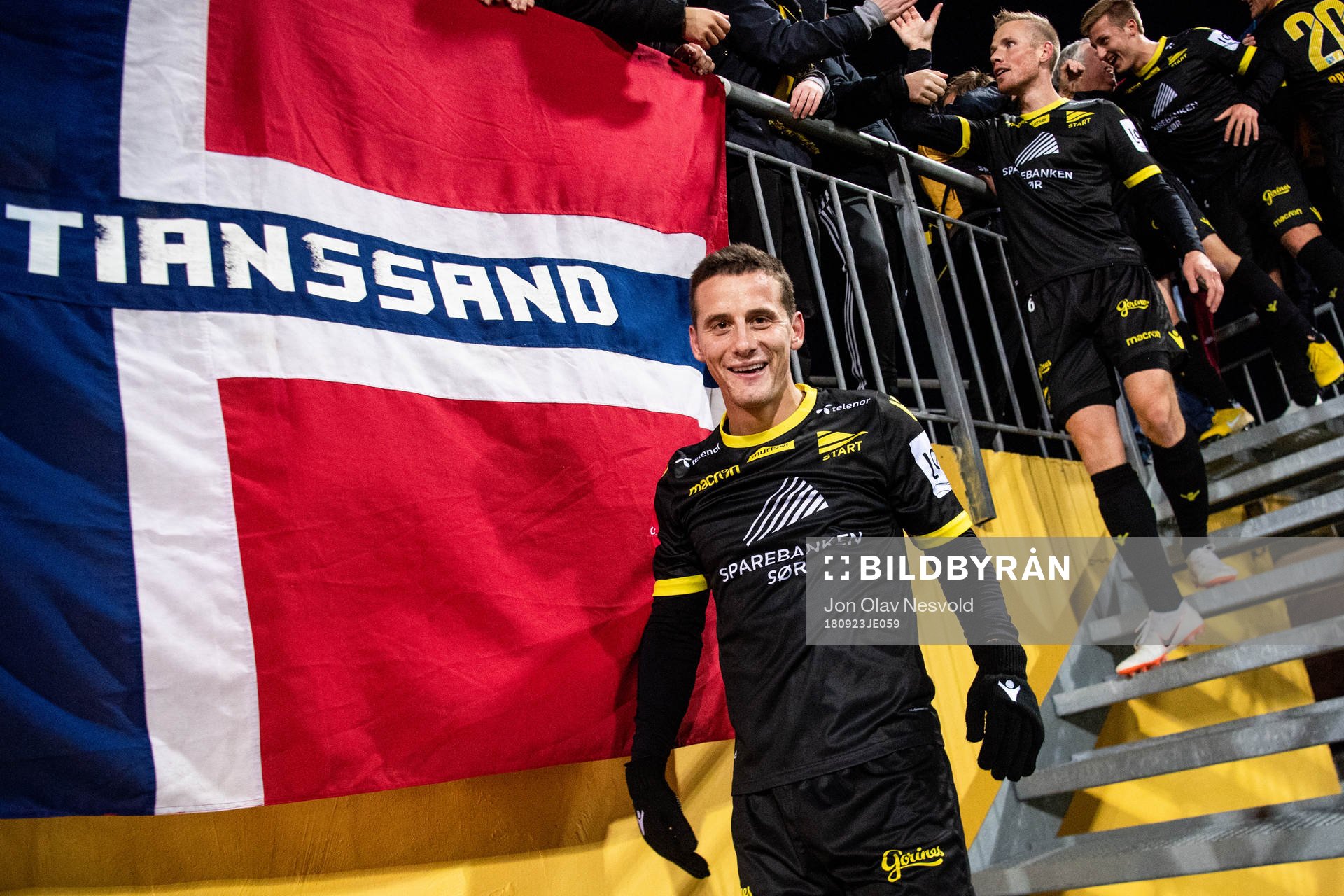 Herolind Shala of Start celebrates after the Eliteserien match between Bodø/Glimt and Start on September 23, 2018 in Bodø.